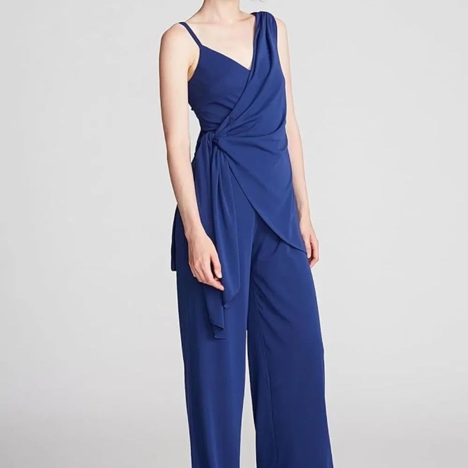 NEW HALSTON Zaria draped stretch-jersey wide-leg jumpsuit - size 6