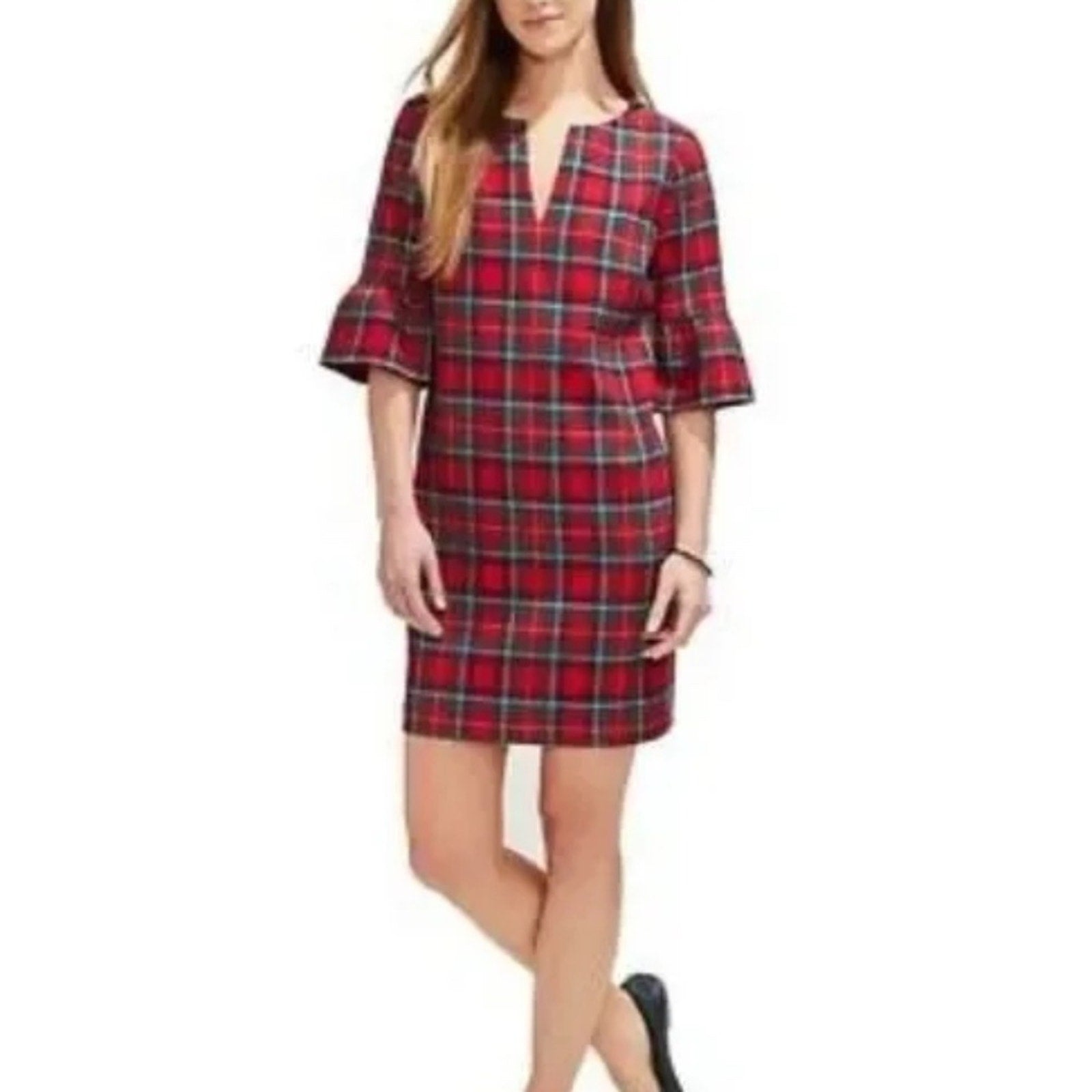 NWT Vineyard Vines Jolly Plaid Greenwich Flutter Sleeve Shift Dress - size 12