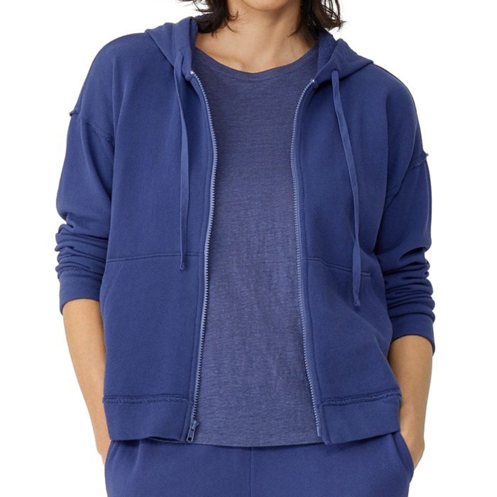 Eileen Fisher Lightweight Organic Cotton Terry Hooded Top - size small