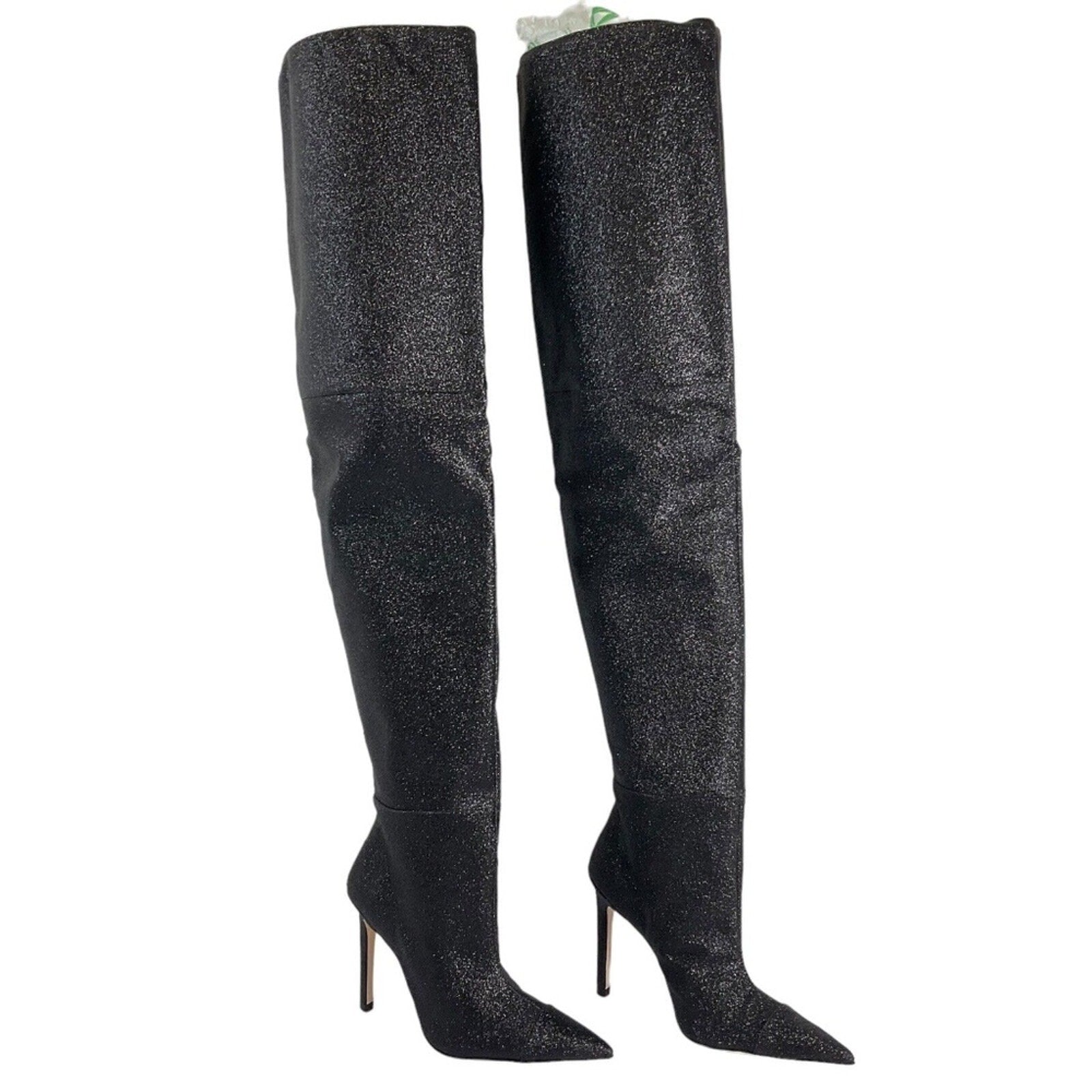 NEW Good American Boots Women Sz 5 Black Glitter Thigh Kardashian GA173G-X $349