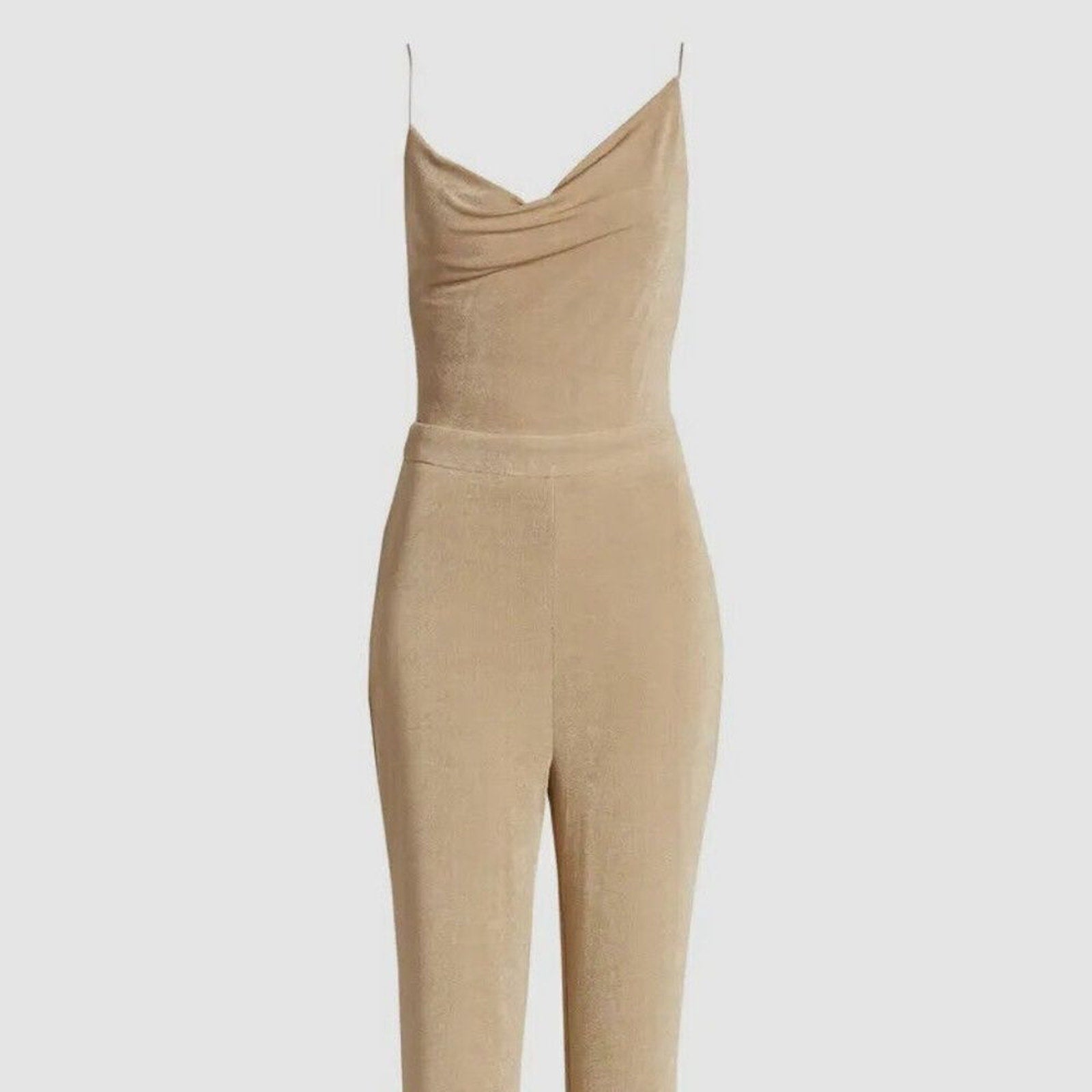 NEW Misha Womens Brown Metallic Shoulder Strap Cowl Neck Jumpsuit - size 12