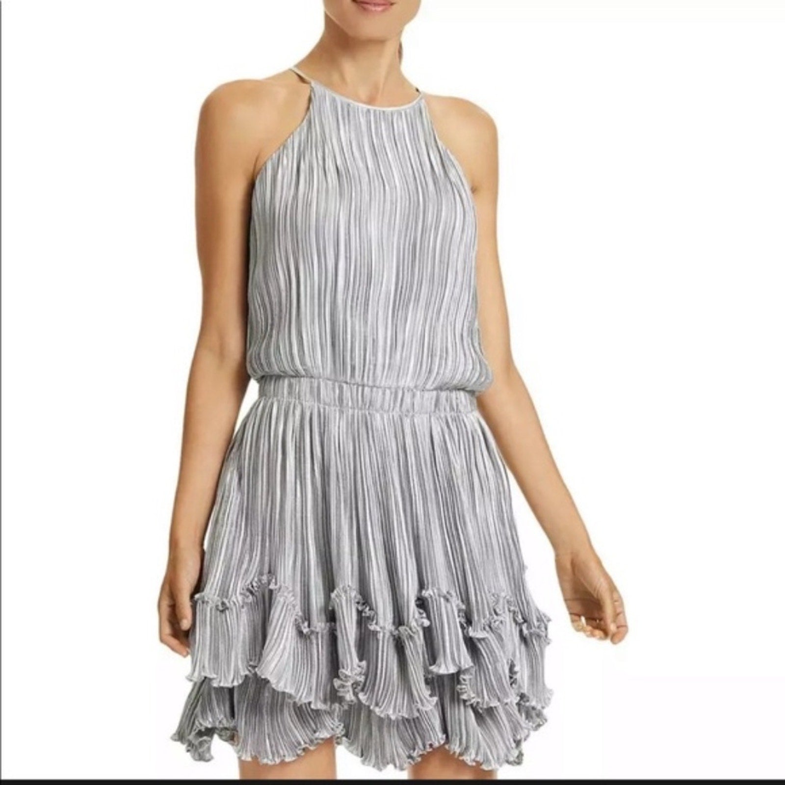 Halston metallic pleated halter dress - size 4