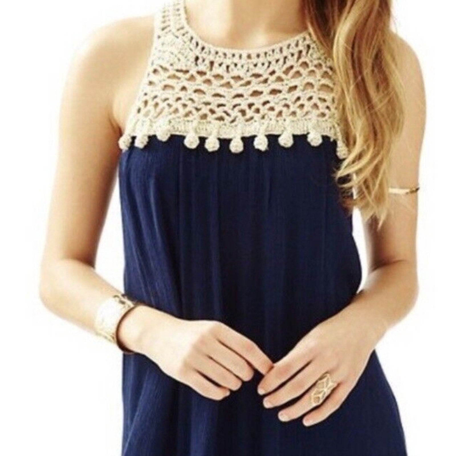 Lilly Pulitzer Navy Rachelle Dress Gold Metallic Detail - size S