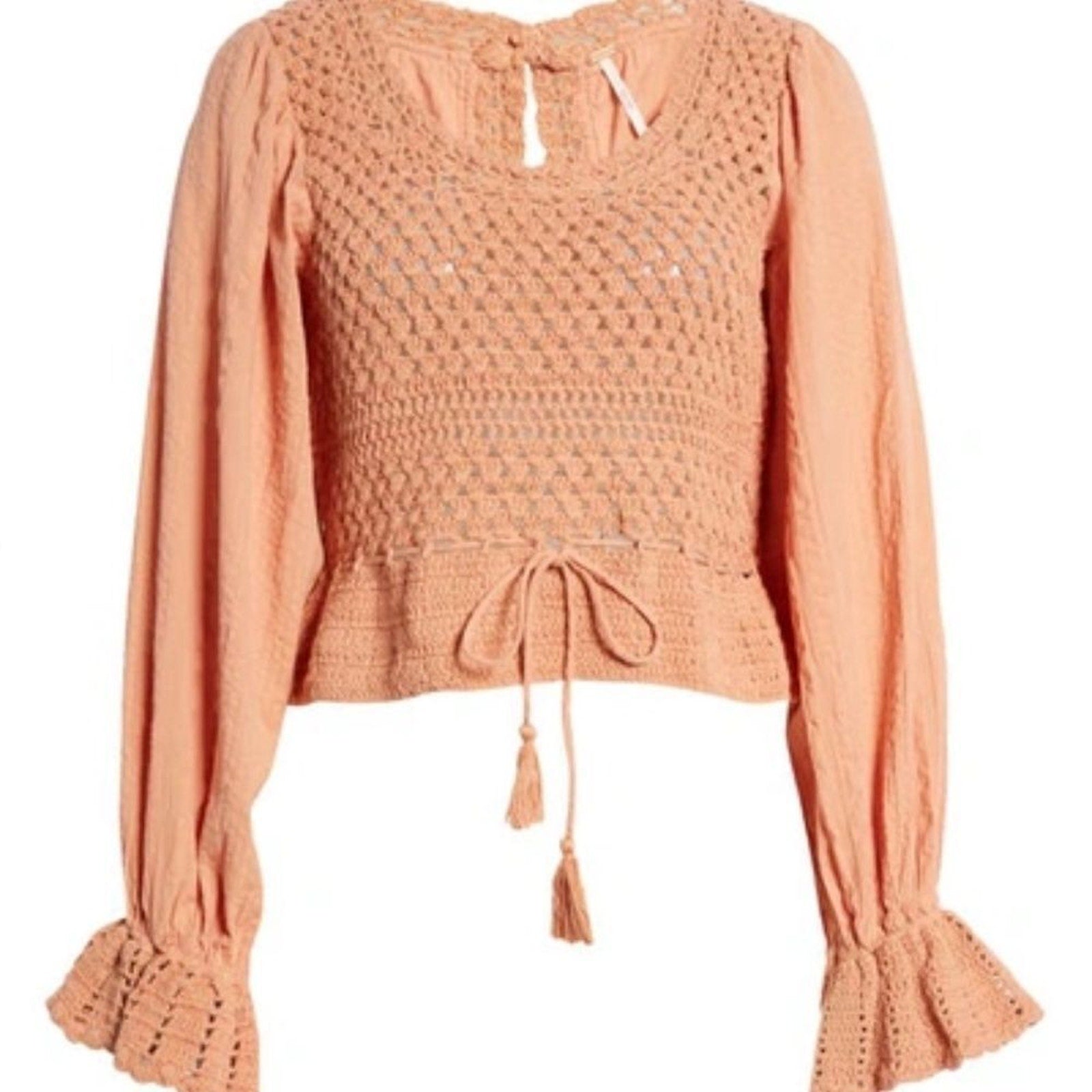 NWT FREE PEOPLE Megan Crochet Top in Coral Sand - size small