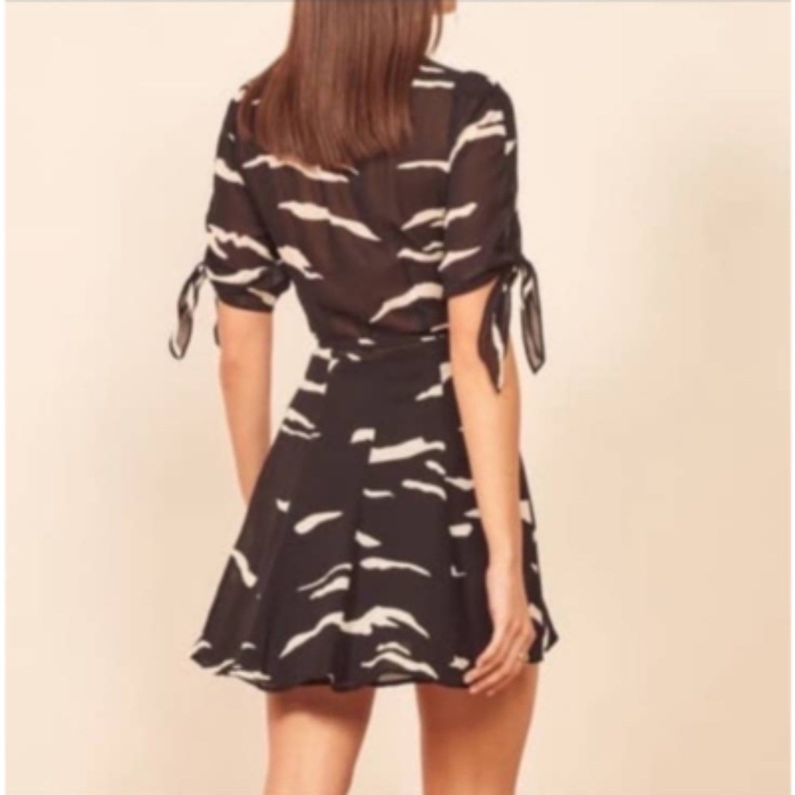 Reformation Sammy Wrap Mini Dress Black White - size small