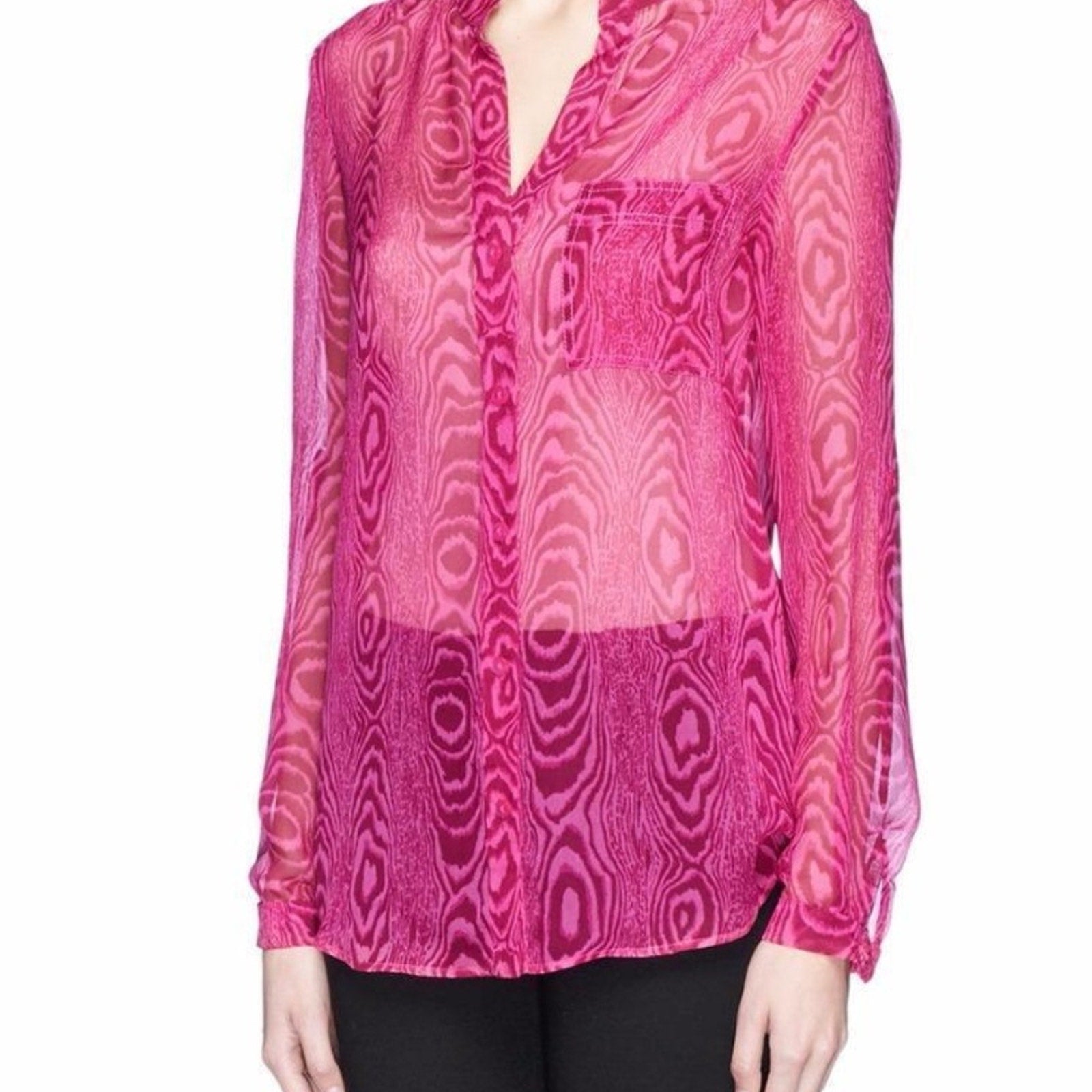 Diane Von Furstenberg GILMORE Silk Sheer Blouse Top Grain Shadow Pink - size 12