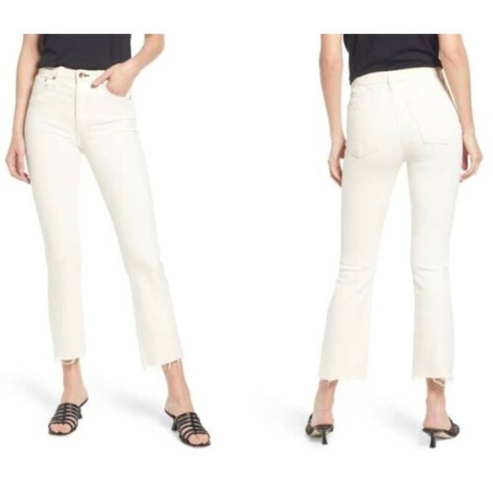 NWT Rag & Bone Nina High Waisted Raw Hem Ankle Flare Jeans Natural Ecru Size 30