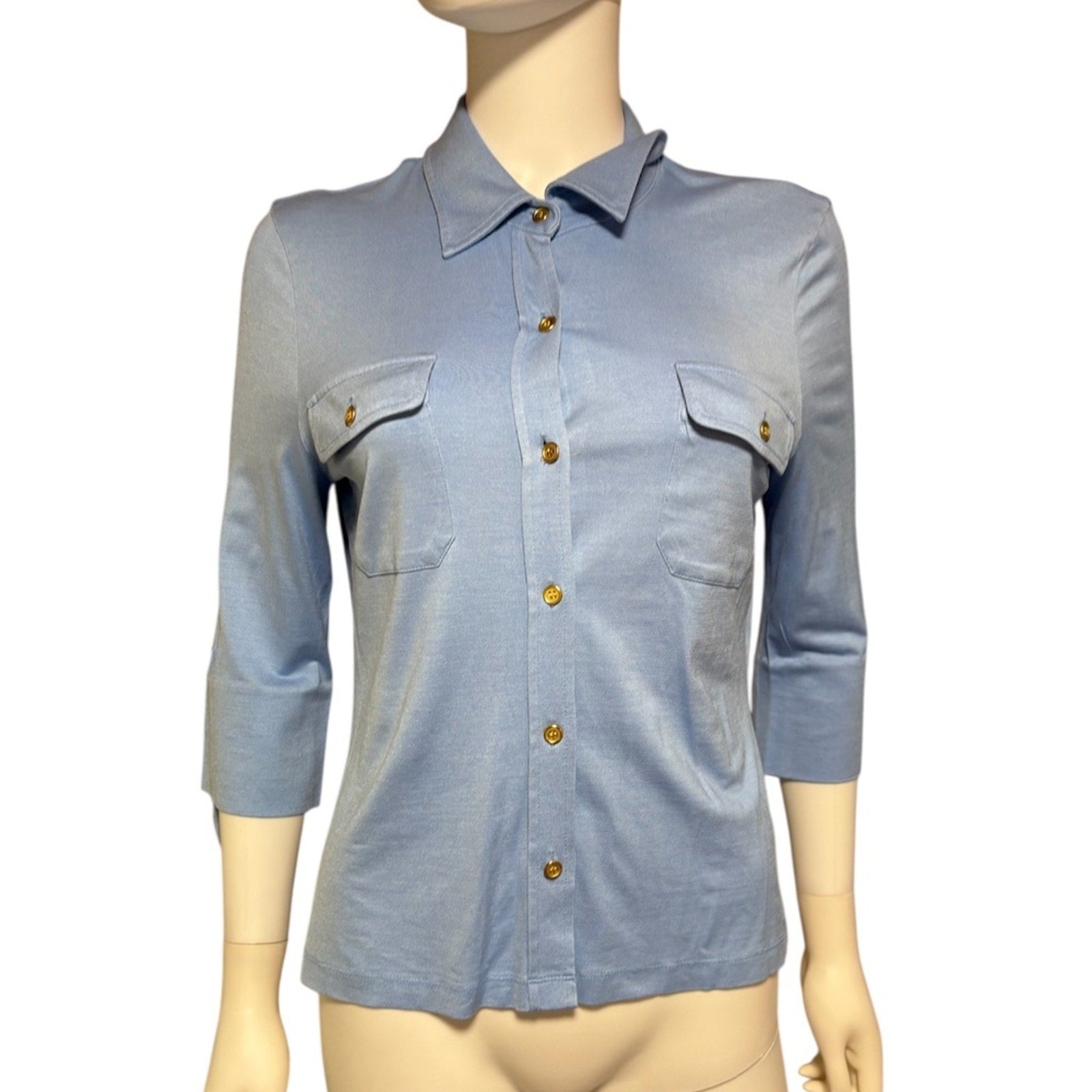 J. McLaughlin Blue Silk button down Shirt - size M
