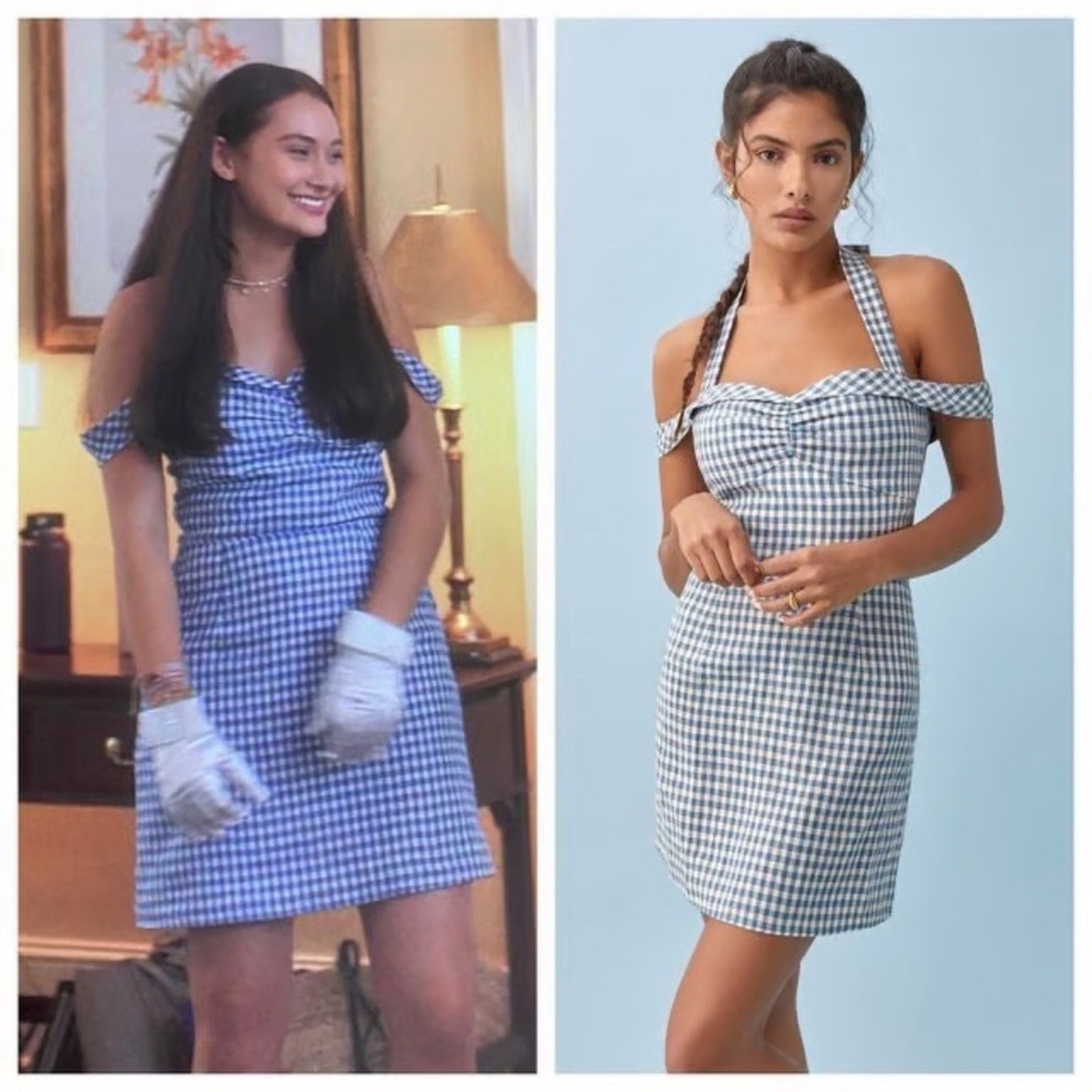 REFORMATION Sanford Linen Dress - Azure Check - size 2