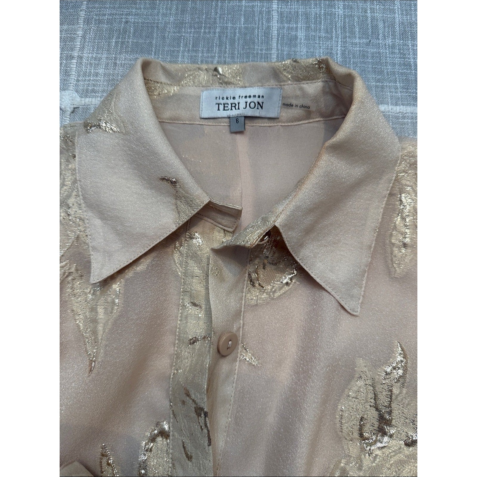 Rickie Freeman Teri Jon Metallic Jacquard Shirt Dress with Floral Print - 6 🌟