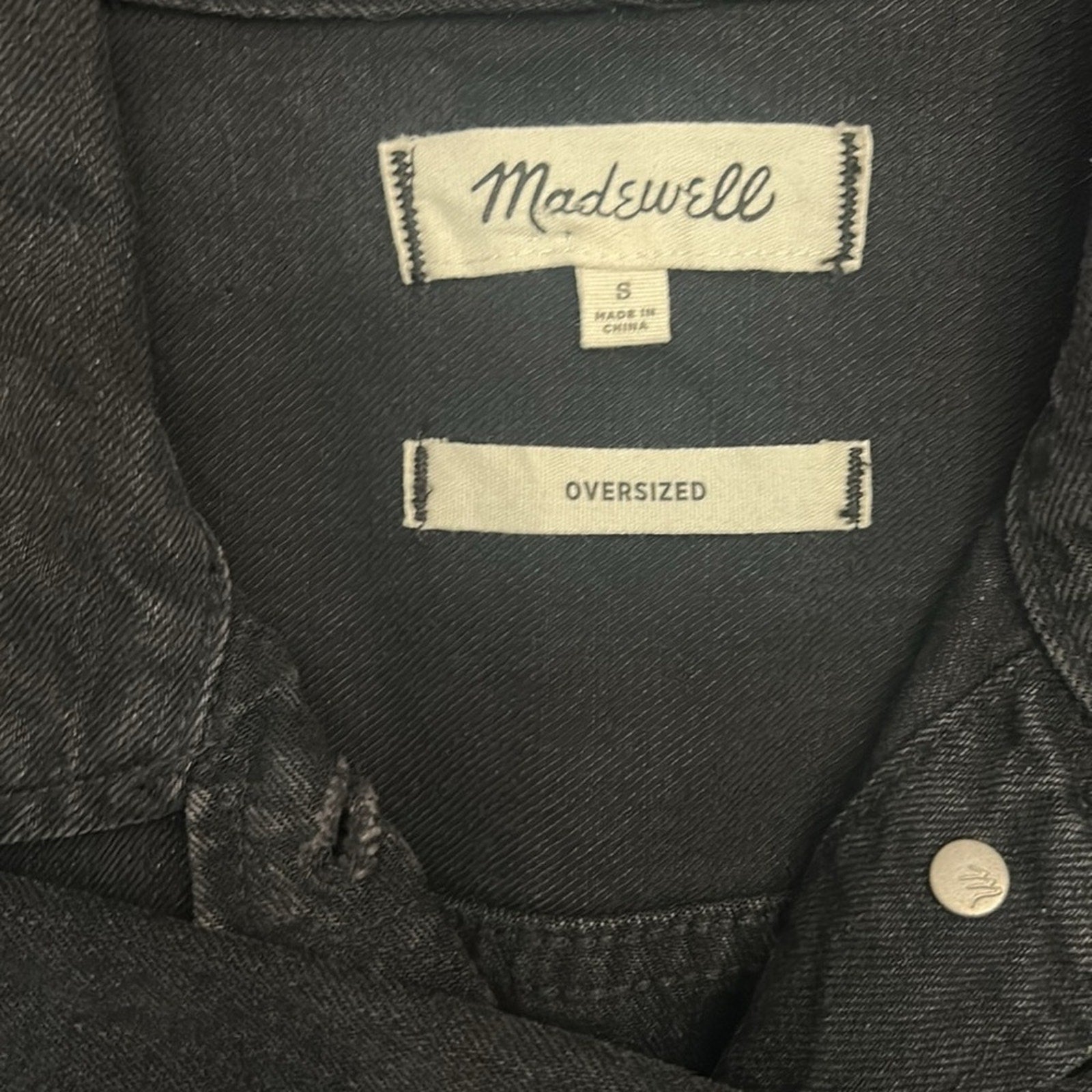Madewell The Oversized Denim Jean Button Up Jacket Collared Black Size S G7501