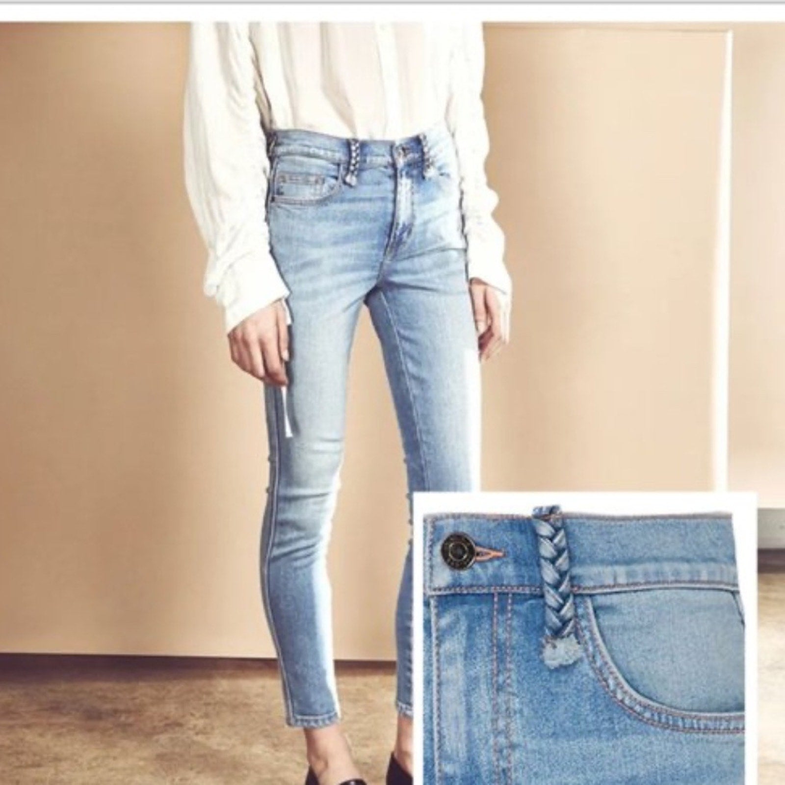 NWT Current Elliott BRAIDED CABALLO HIGH WAIST STILETTO JEANS - size 28