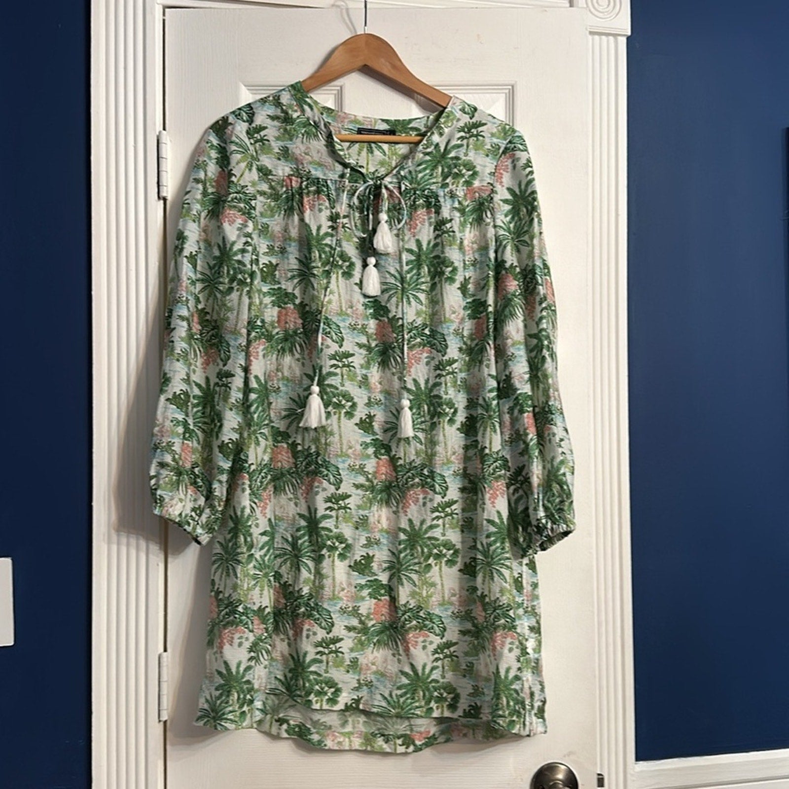 Vineyard Vines Tropical Flamingo Printed Mini Long Sleeve Dress - L