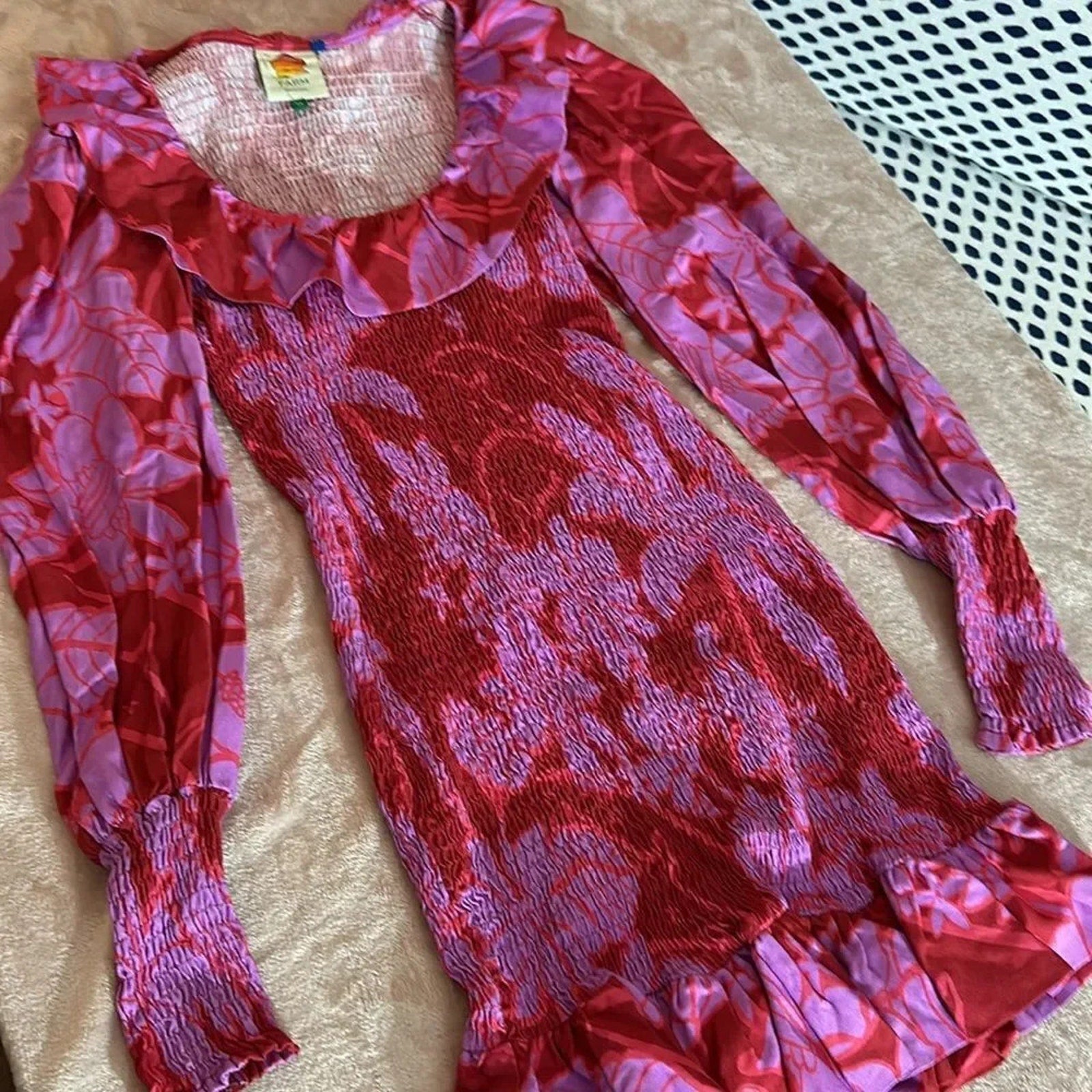NWOT Farm Rio Living Nature Dress Red Purple Long Sleeve - size XS