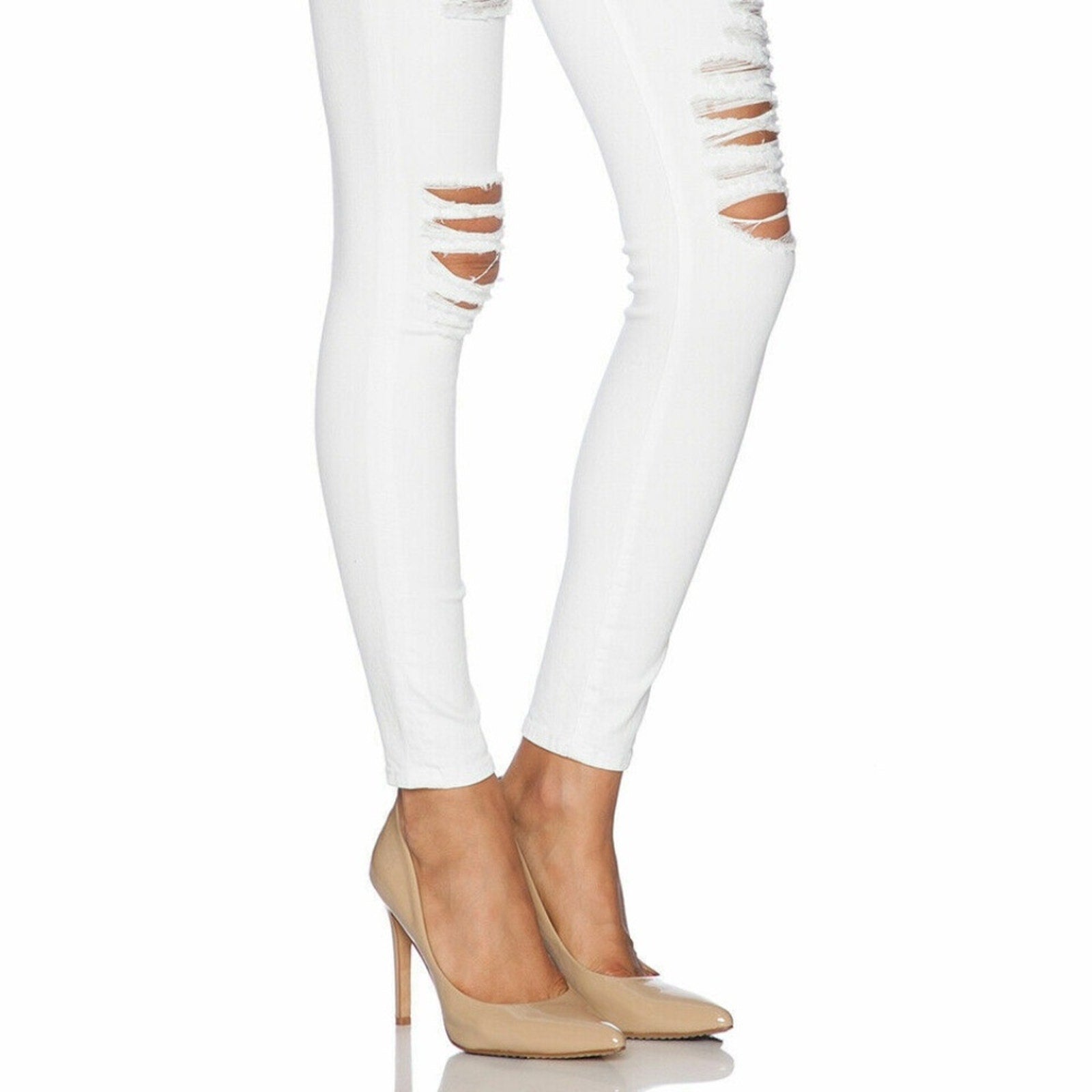 FRAME Denim Blanc Le Skinny De Jeanne Mid Rise Distressed White Jean - size 27