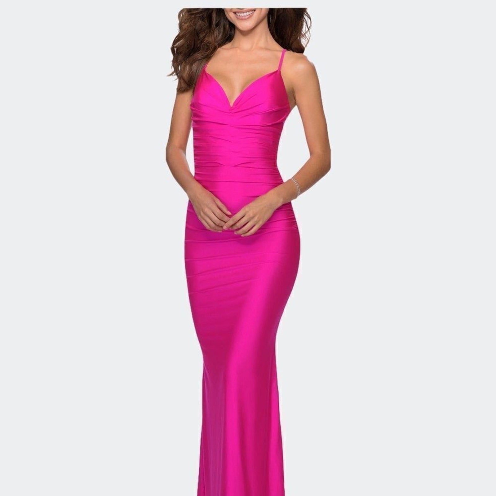 NEW La Femme Neon Dress With Ruching And Strappy Back 29020 - size 6