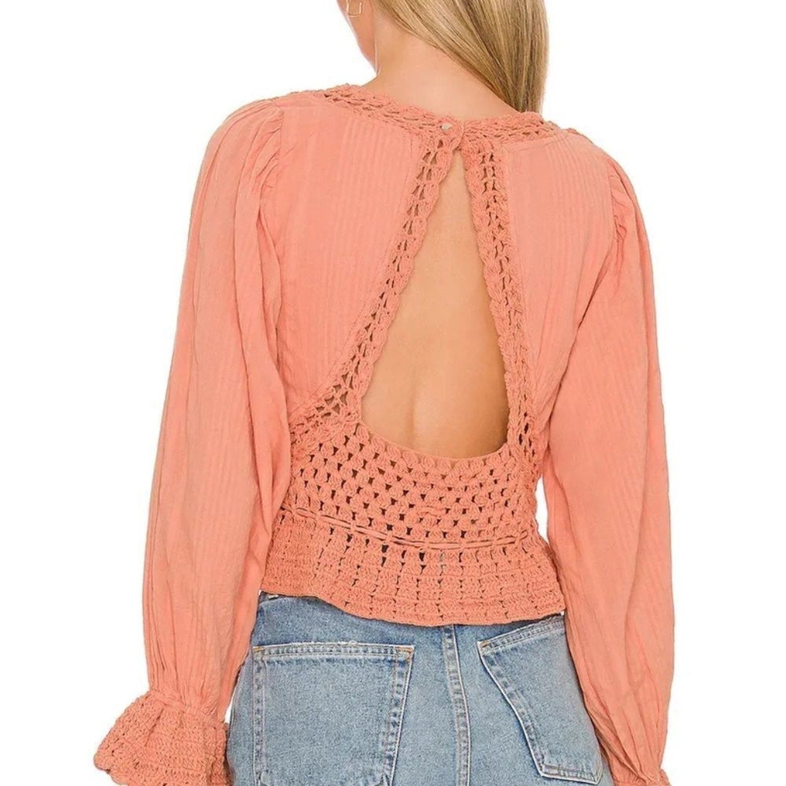 NWT FREE PEOPLE Megan Crochet Top in Coral Sand - size small