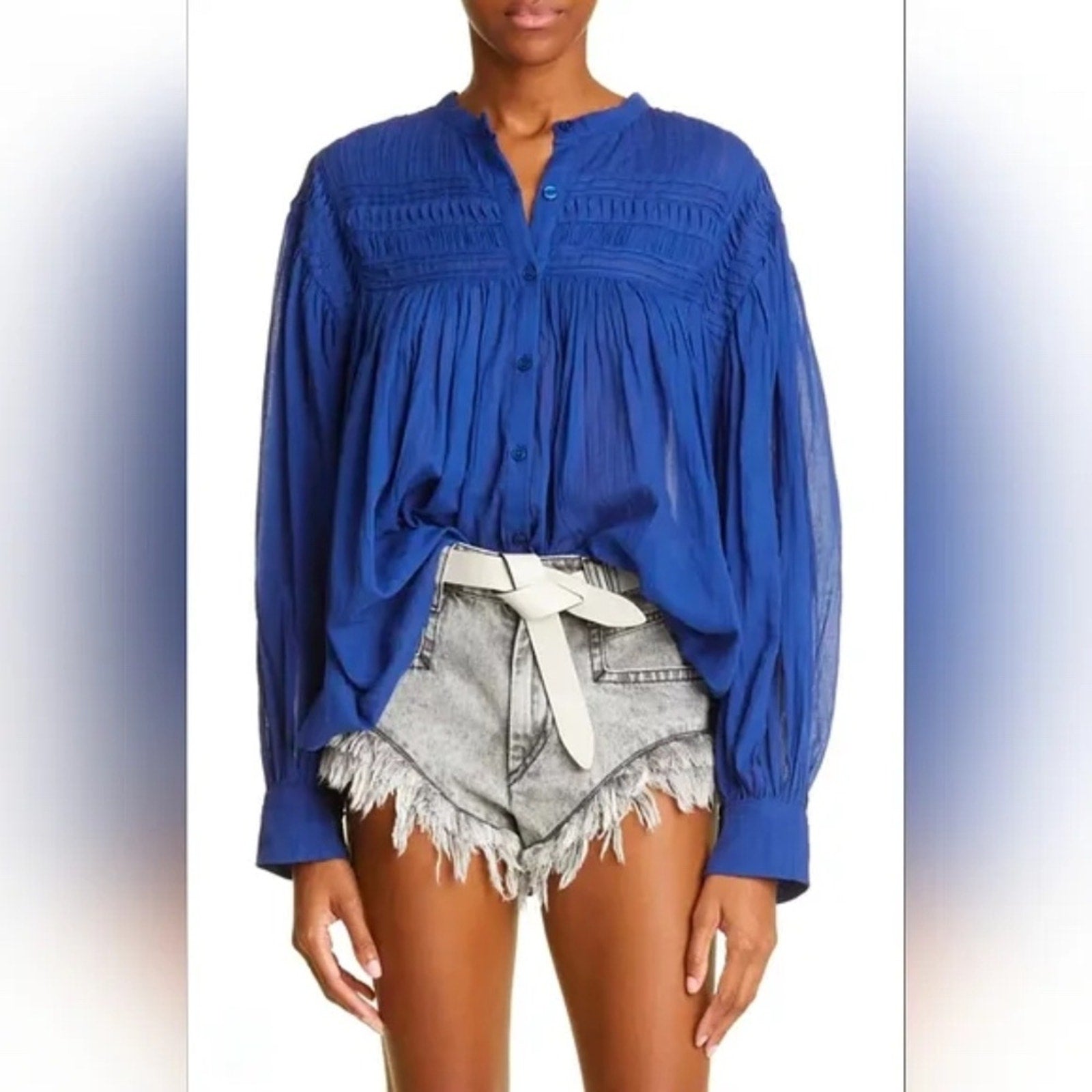 NEW ISABEL MARANT ÉTOILE Plalia Pintucked Organic Cotton Peasant Blouse - size 8