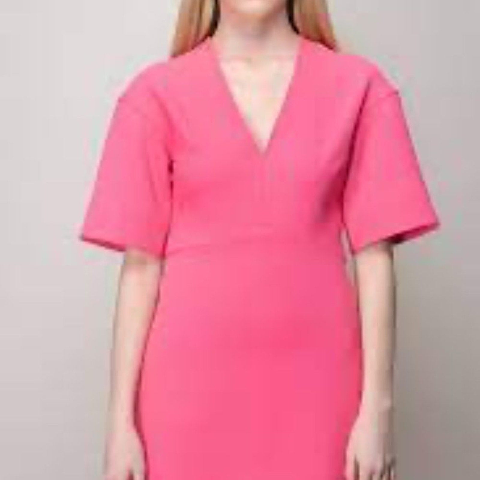 NEW GANNI STRETCH SUITING V-NECK MINI DRESS - SHOCKING PINK - size 40 (US 8)