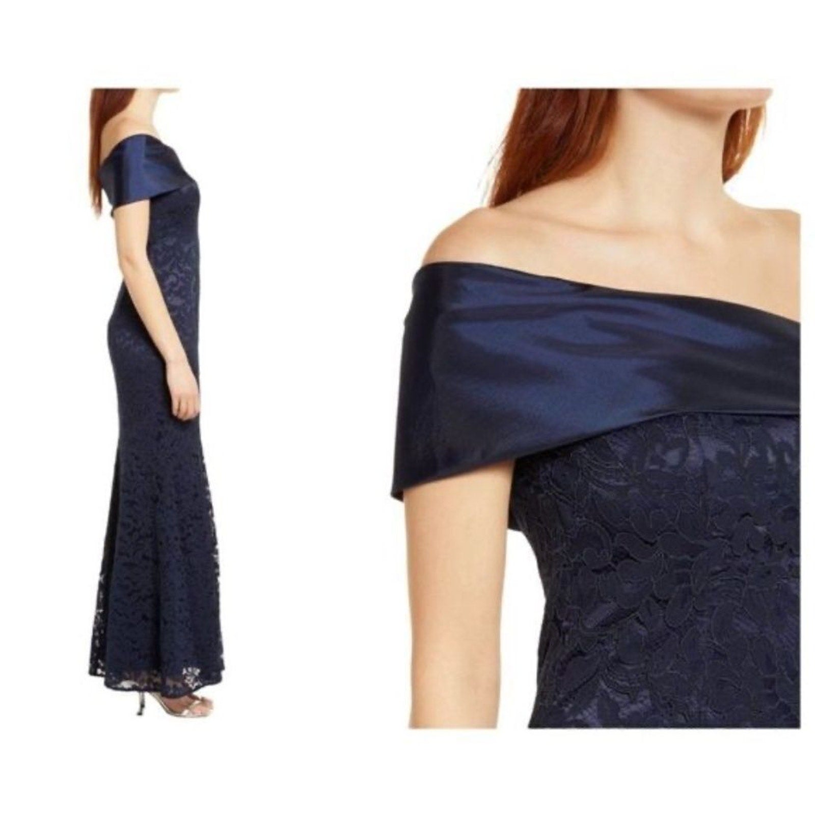 NWOT ELIZA J One Shoulder Satin Band Lace Overlay Mermaid Gown - size 14