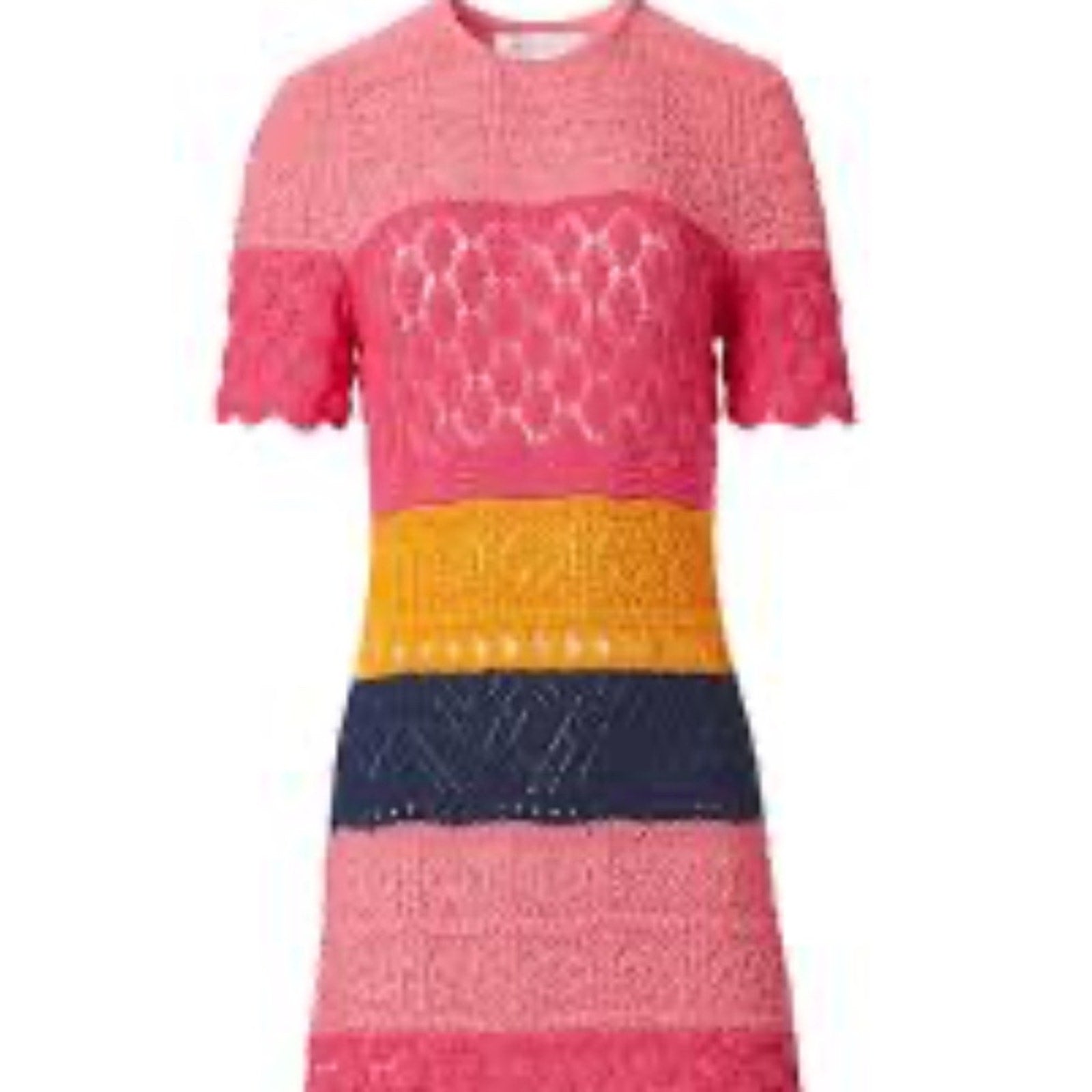 NEW Carolina Herrera Multicolor Crochet Stripe Shift Dress - size M