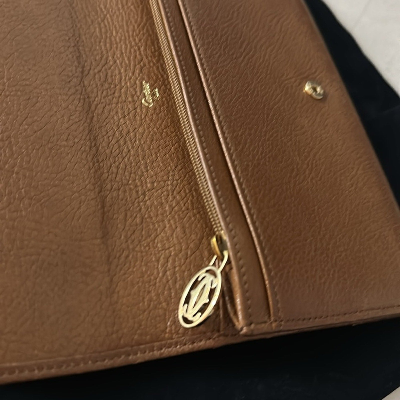 Cartier Marcello Long Wallet Brown Leather Gold Hardware Women's