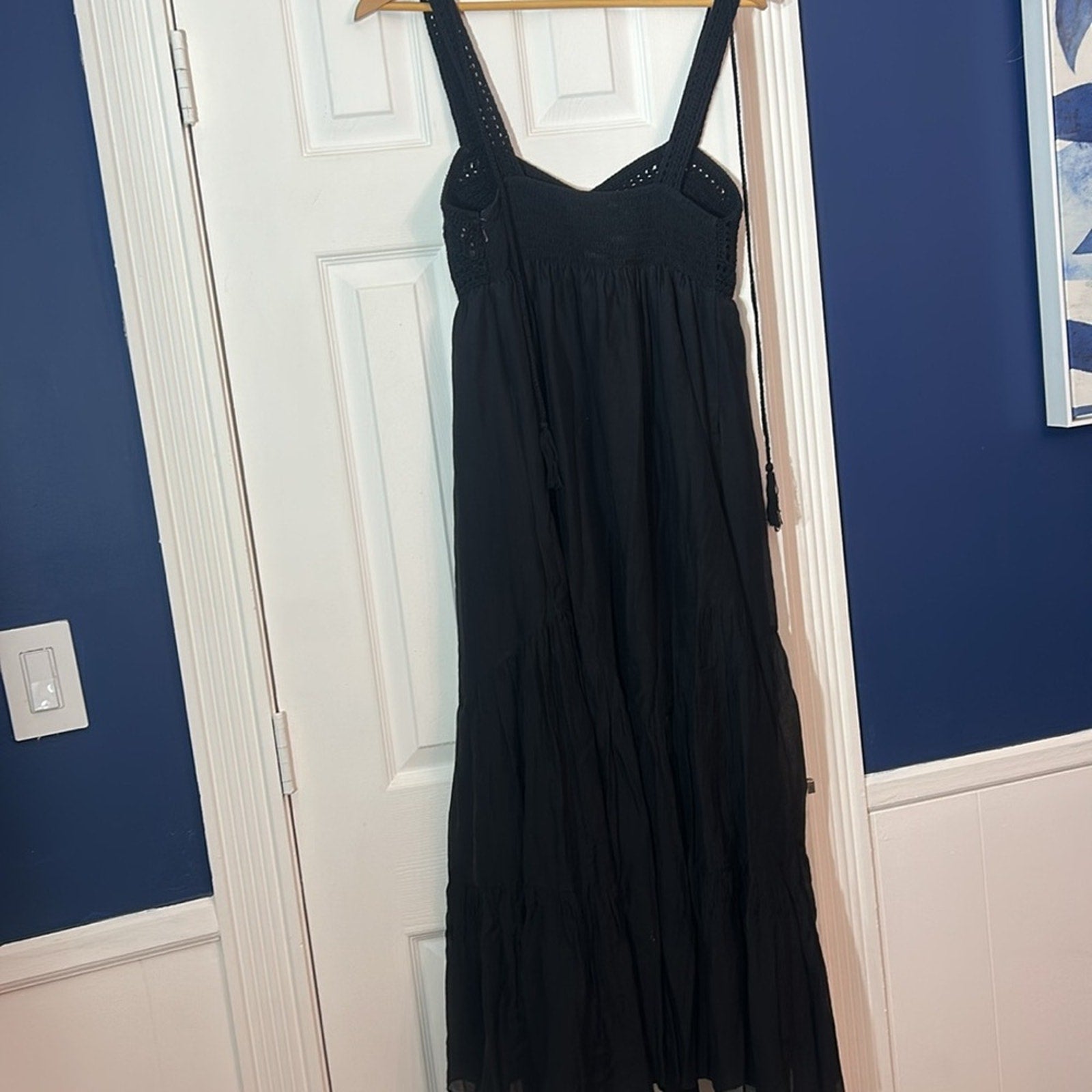 NEW La Ligne Jane Black Crochet Bodice Cotton & Silk Maxi Sundress - size M