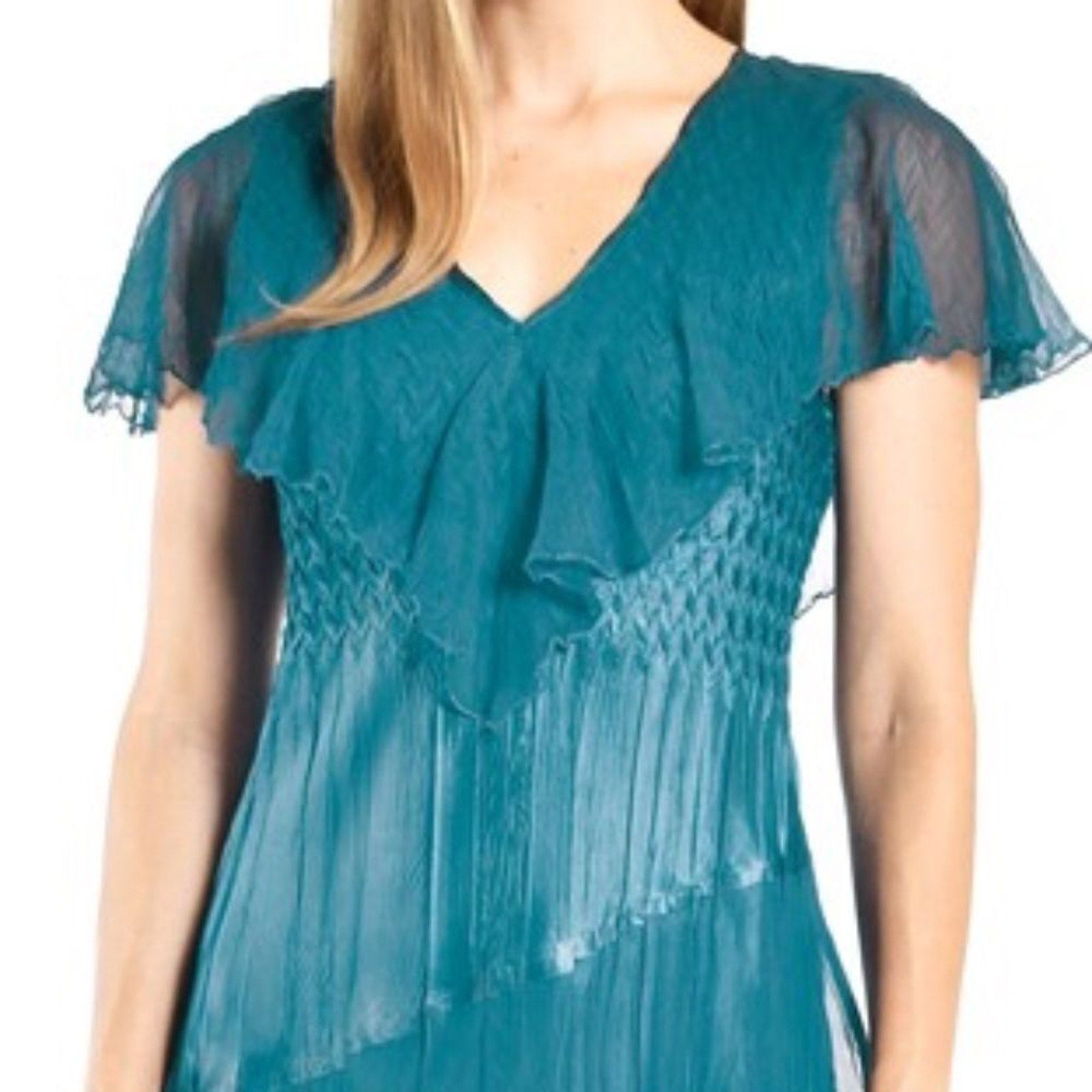 NEW Komarov Flutter Sleeve Asymmetric Gown - size Large