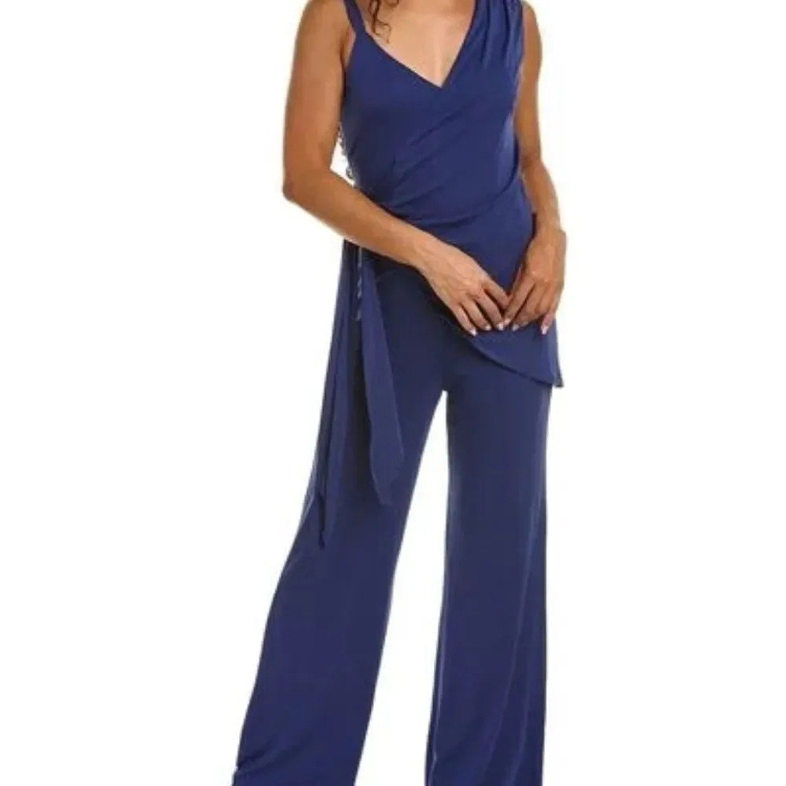 NEW HALSTON Zaria draped stretch-jersey wide-leg jumpsuit - size 6