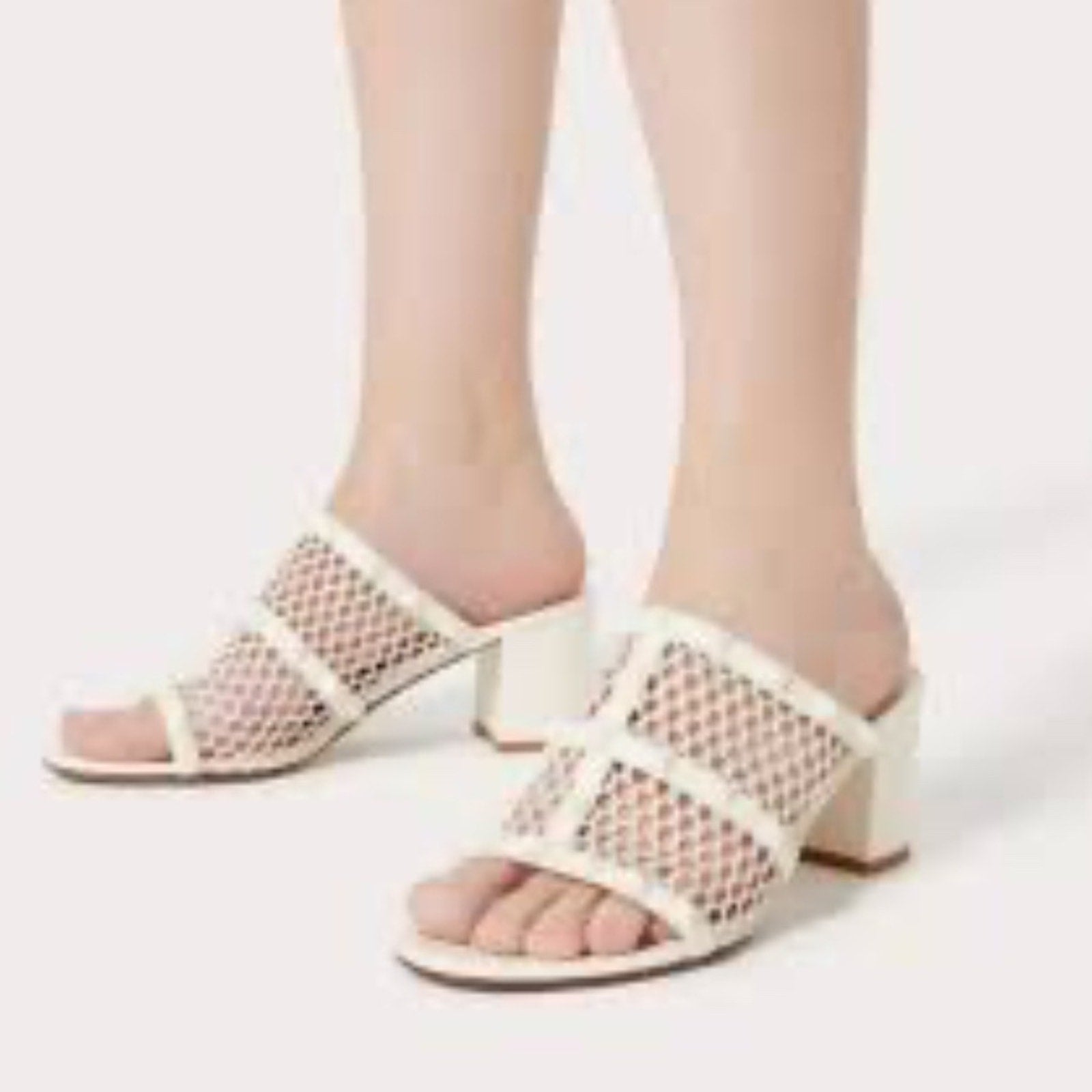 NEW VALENTINO WOMEN'S ROCKSTUD MESH SLIDER SANDALS 60MM IN IVORY - size 38 (8)