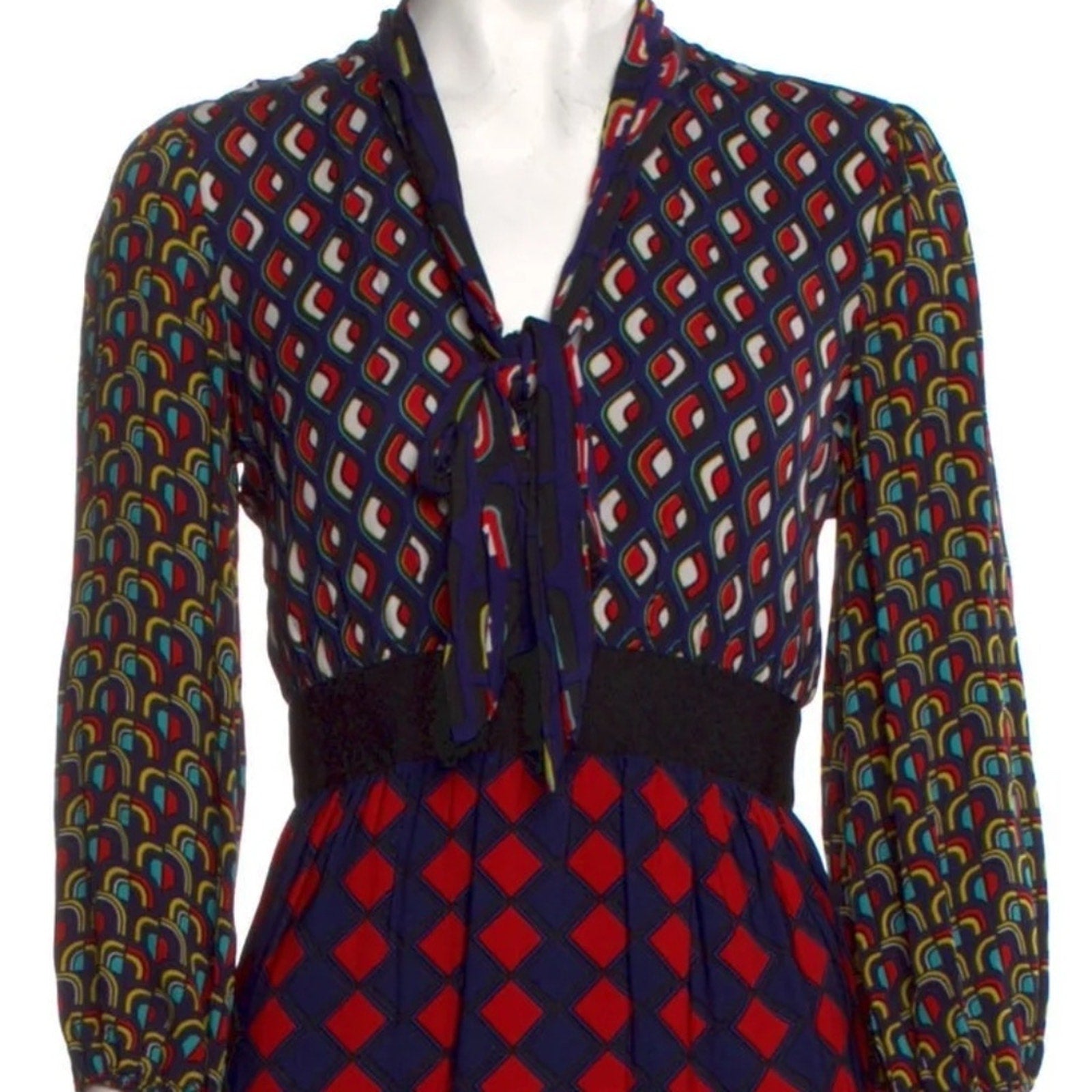 Alice + Olivia Karolina Paneled Blouson-Sleeve Midi Dress - size 2