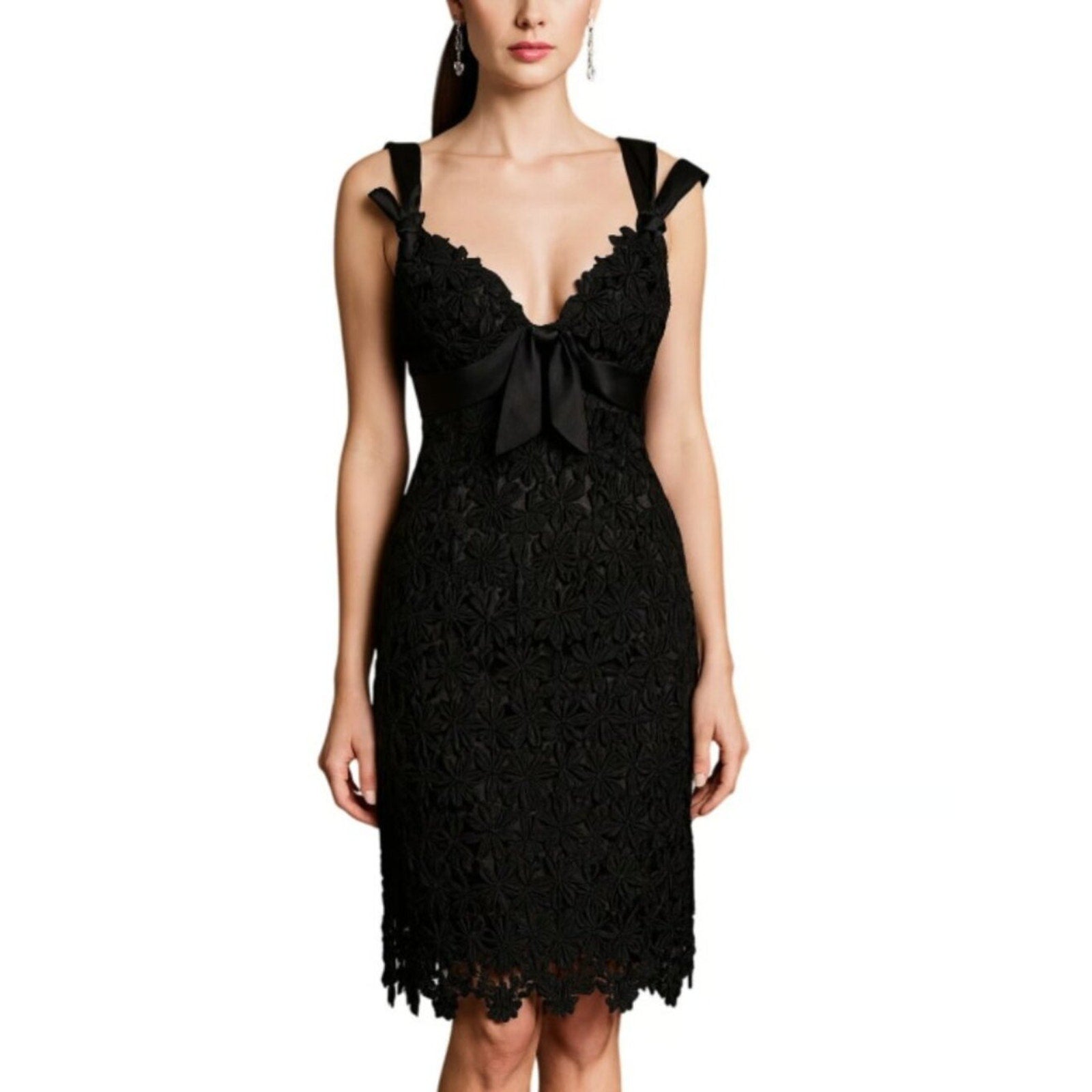 NWT Yoana Baraschi Neoclassic Lace Rockabilly Bow Black Tie Sheath Dress - 6