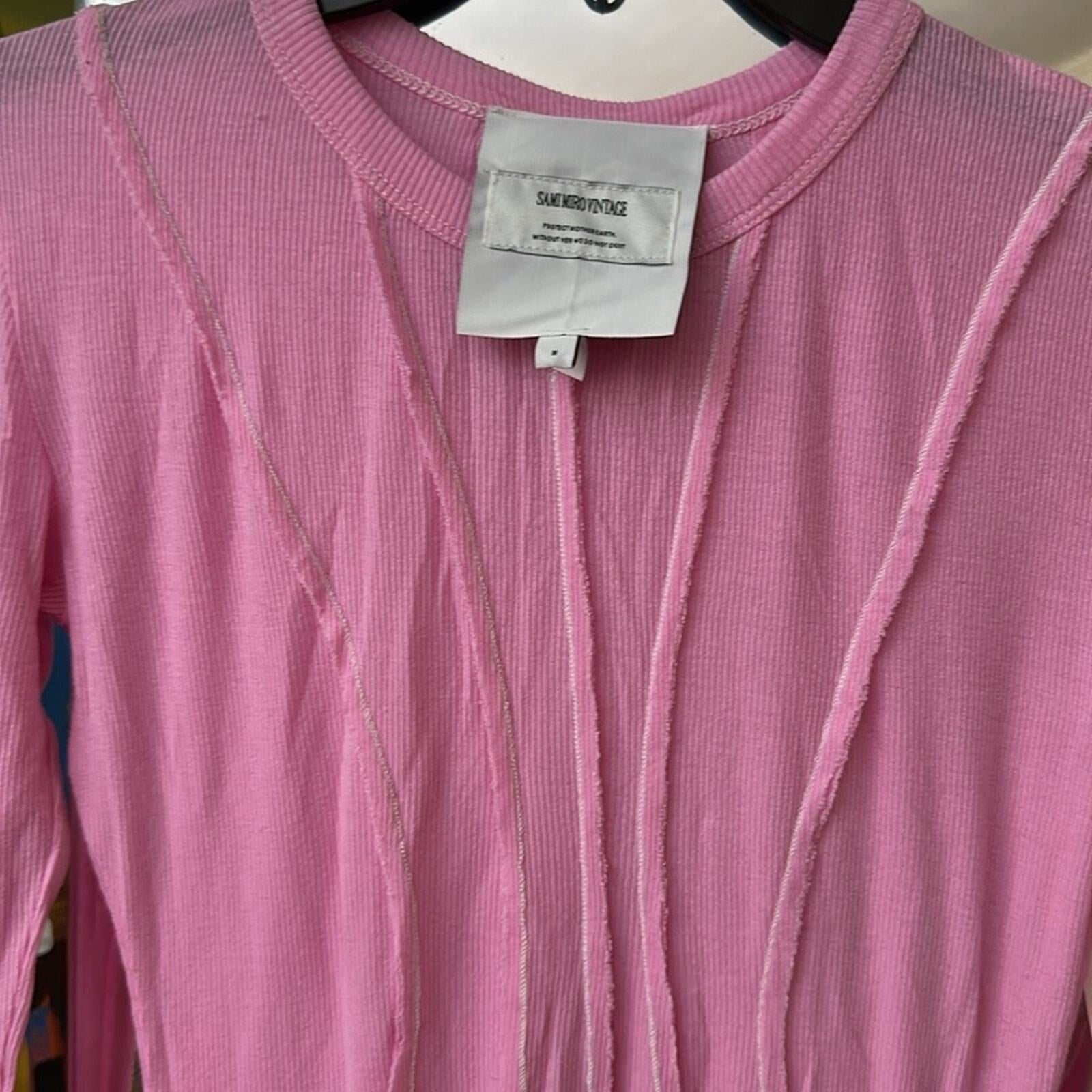 NEW Sami Miro Vintage Women's Asymmetric Long Sleeve Mini Dress in Pink - size M