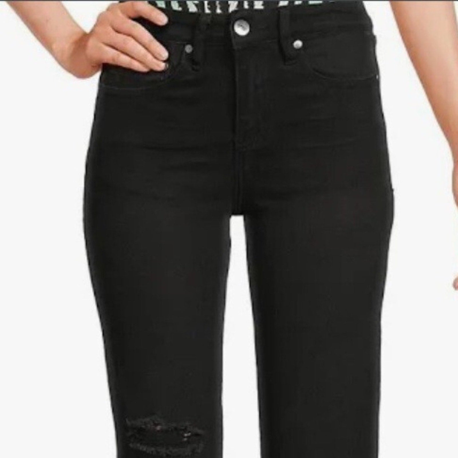 NWT Cavalli Class High Rise Straight Leg Jeans Raw Hem Distressed Knee Black 32