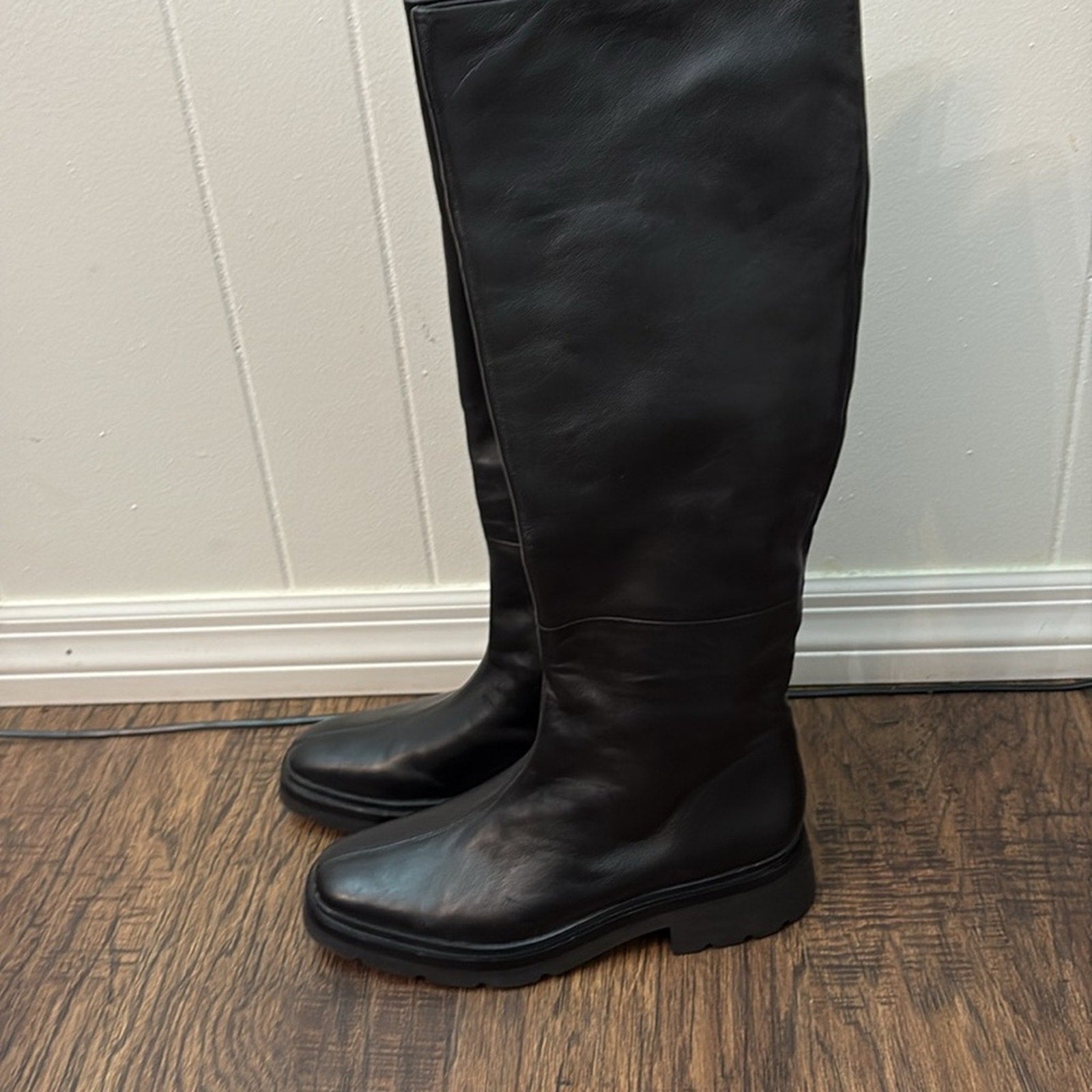 NEW Vince Rune Slouch Leather Knee High Black Boots Size 9.5 M