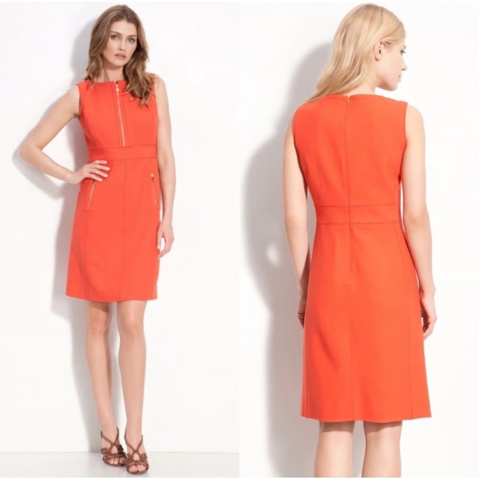 TORY BURCH Mariel Orange Gold 1/2 Zip Wool Blend Dress - size 4