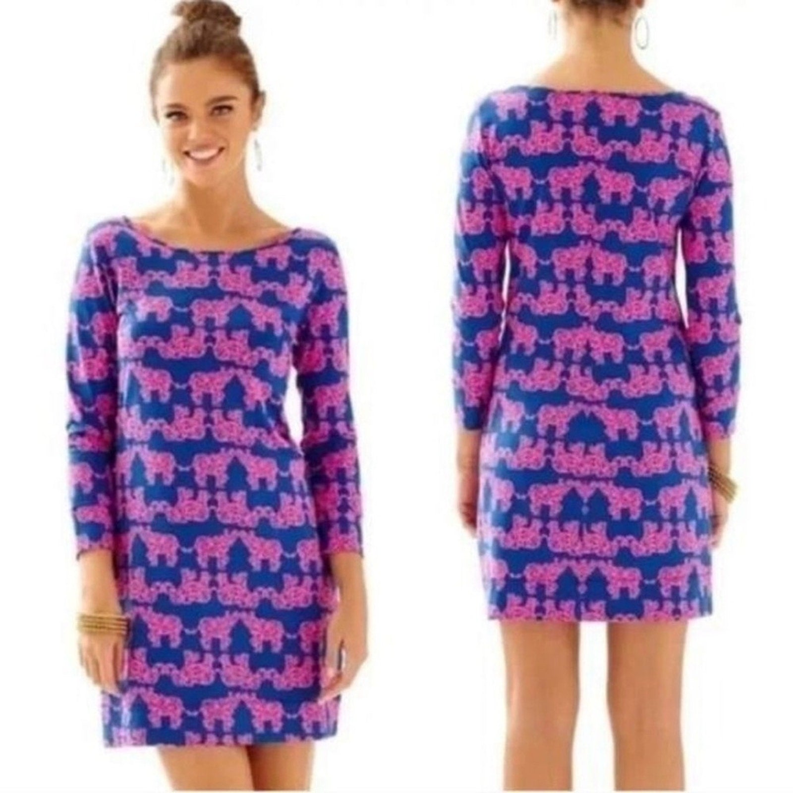 Lilly Pulitzer Elephant Marlow Shirt Dress in Blue and Pink - size small