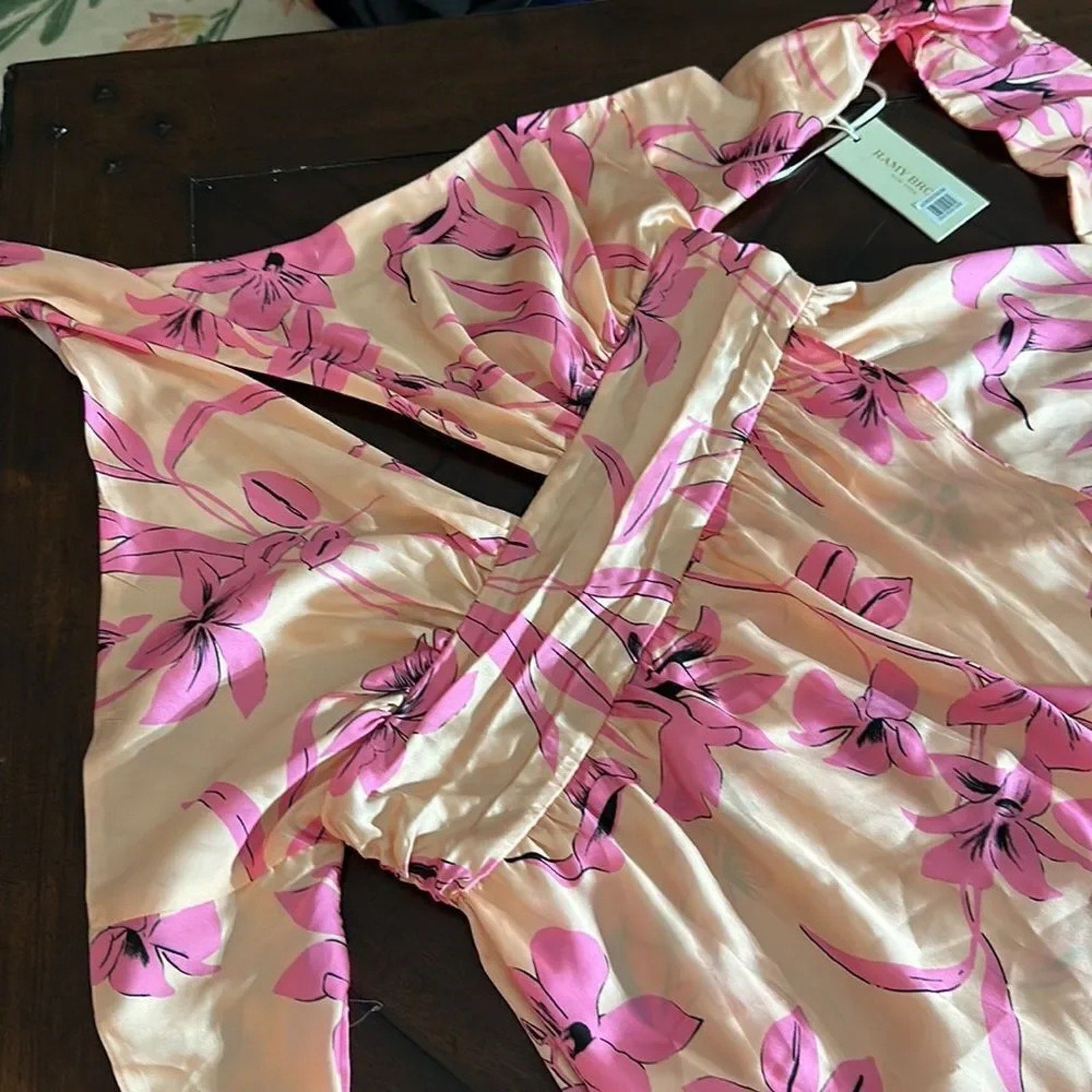 NWT $395 Ramy Brook Women's Pink Luna Floral Halter Neck Satin Dress - size 12