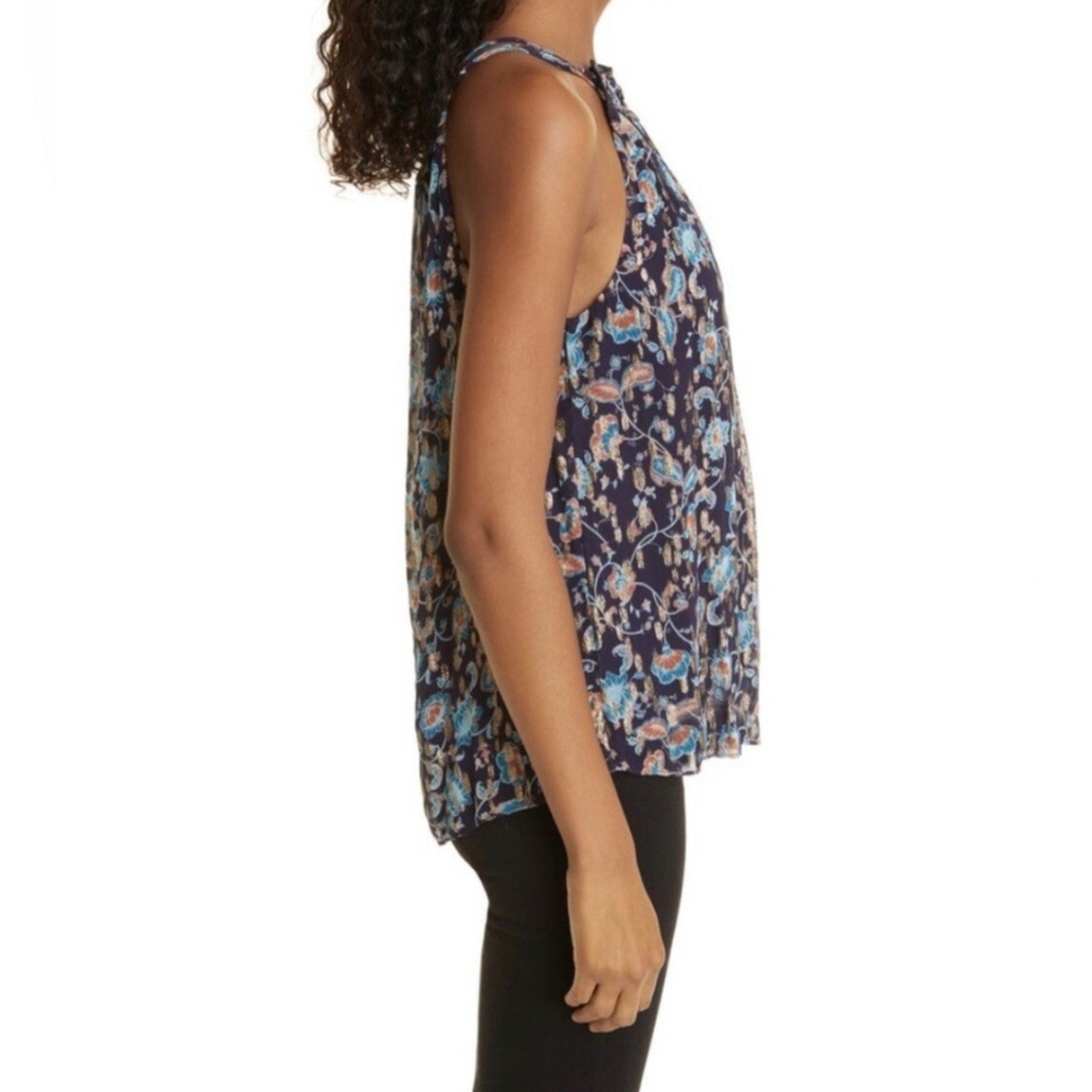 Ramy Brook $295 Kira Metallic Floral Halter Neck Top - size M