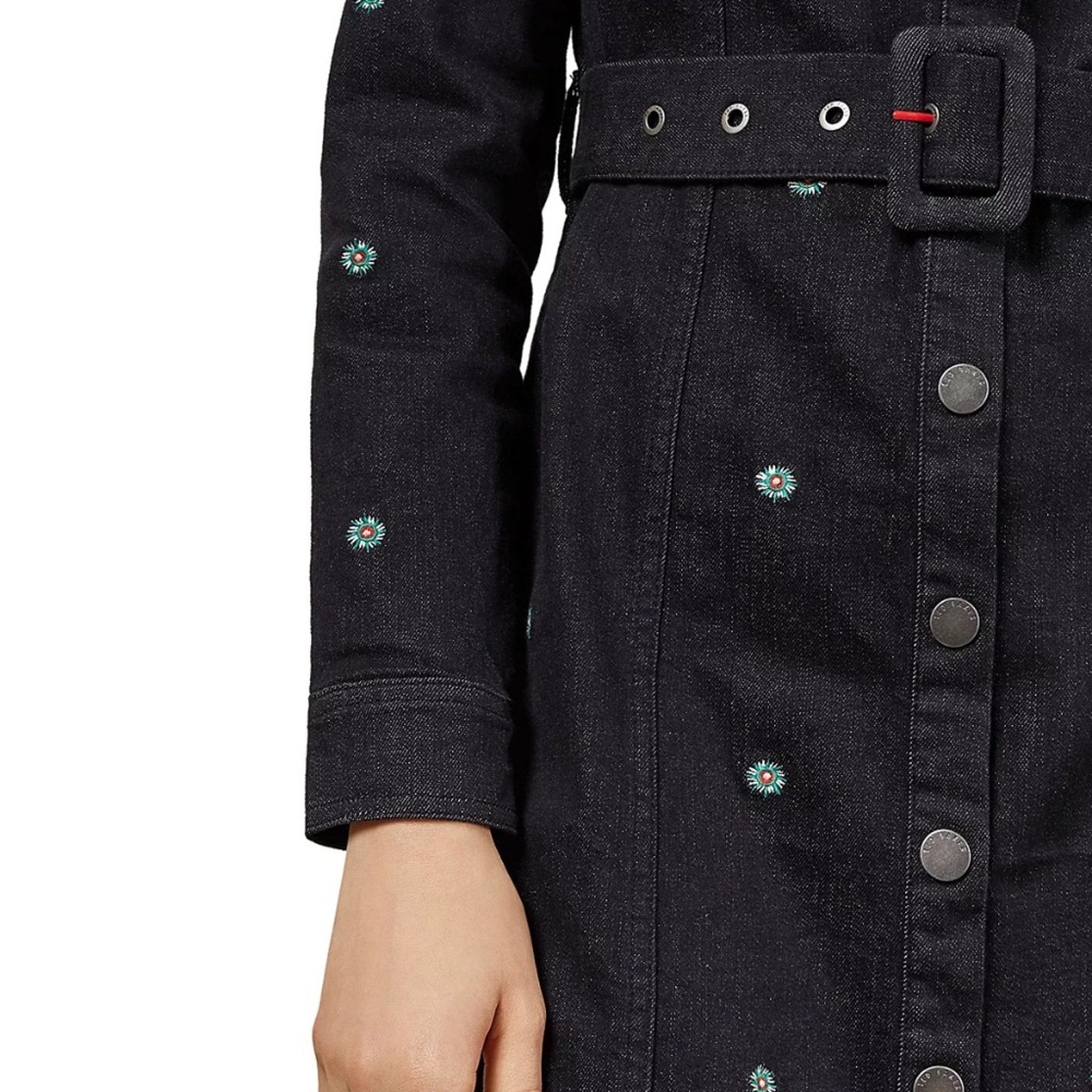 Ted Baker Rosarie Embroidered Denim Dress - size 12 (size 5)