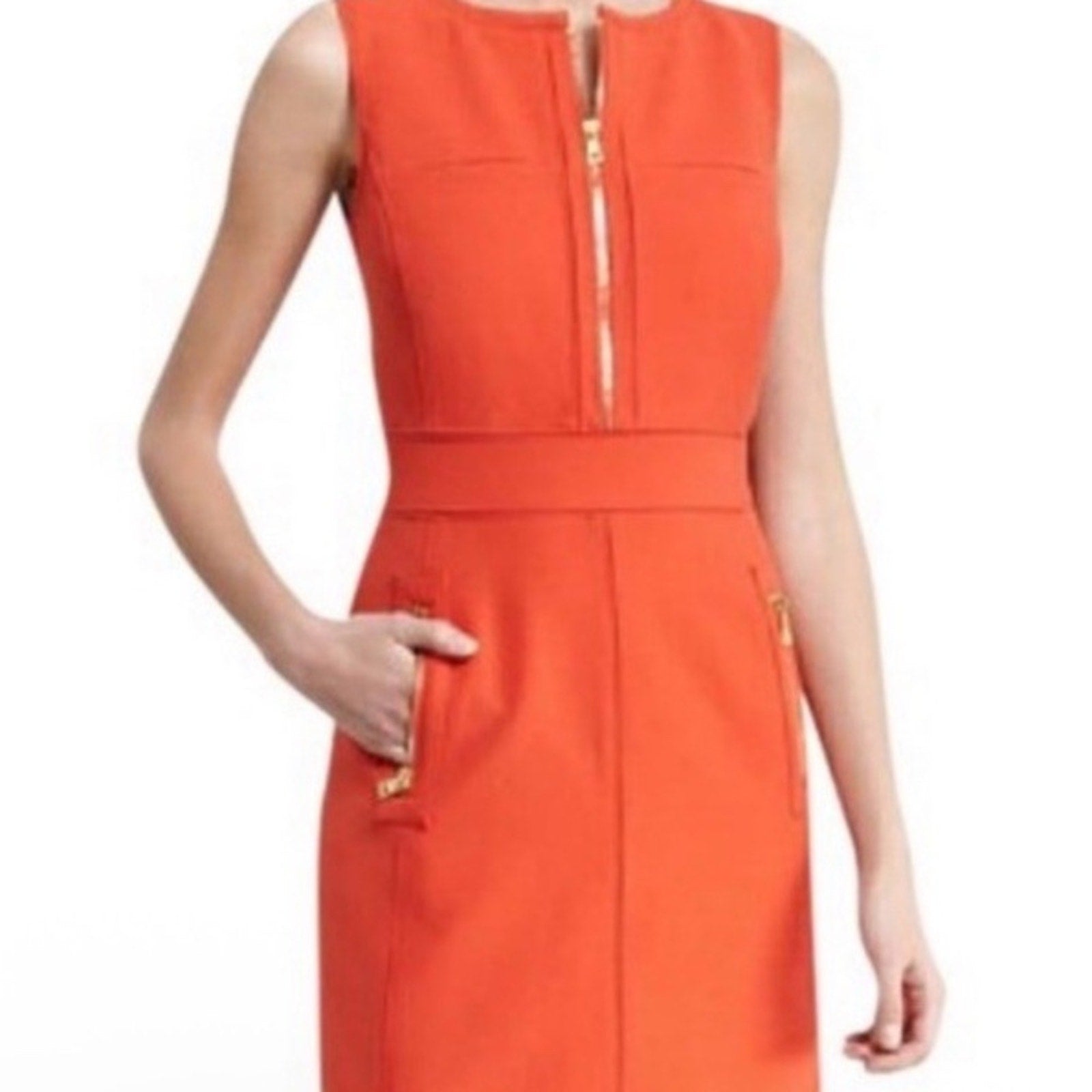 TORY BURCH Mariel Orange Gold 1/2 Zip Wool Blend Dress - size 4