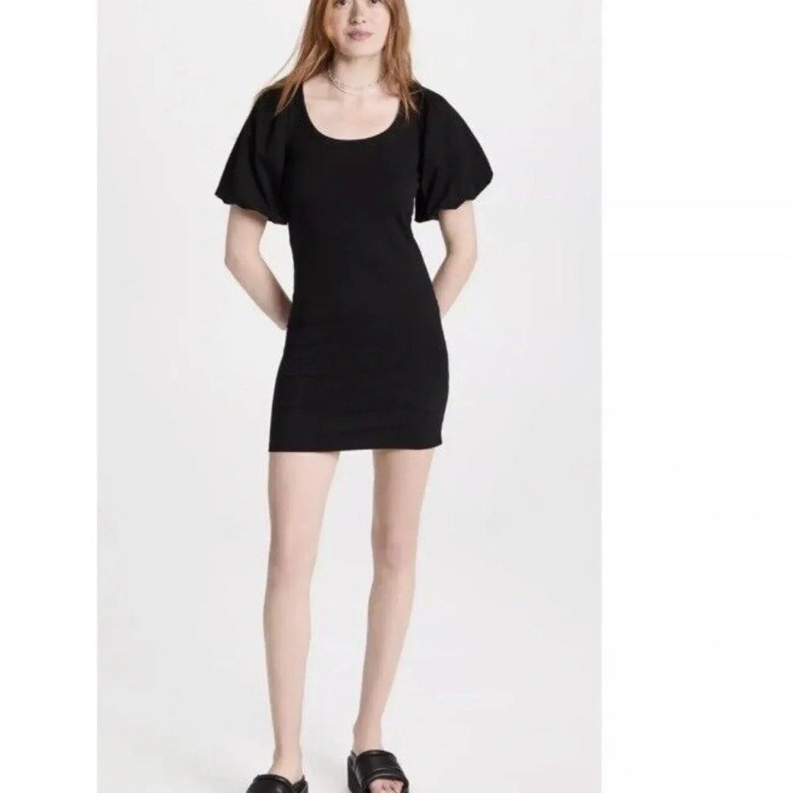 NWT Rebecca Minkoff Womens Tamara Dres XXS Black Knit Short Puff Sleeve Bodycon
