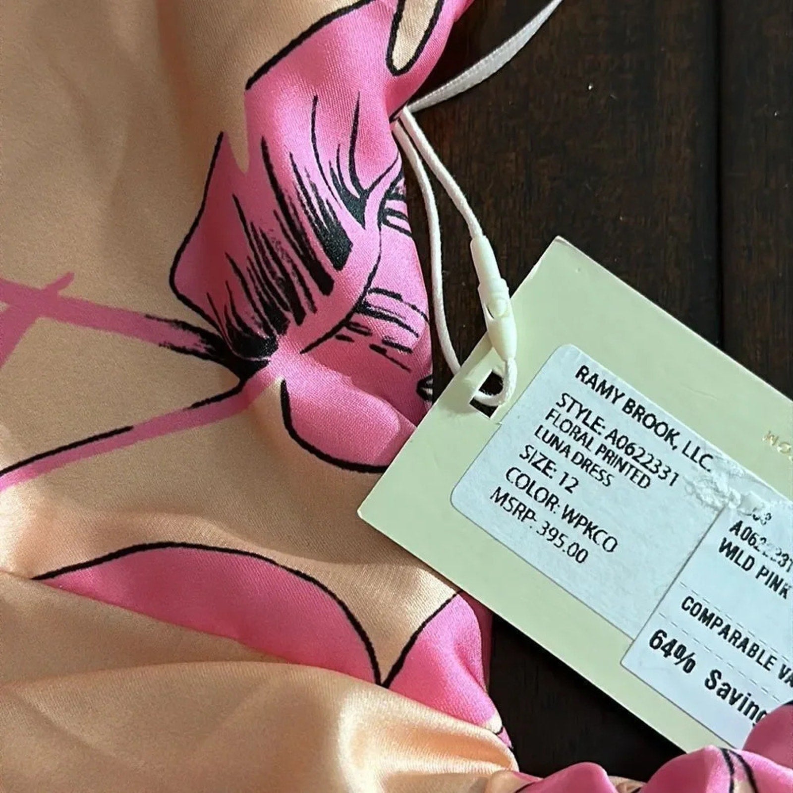 NWT $395 Ramy Brook Women's Pink Luna Floral Halter Neck Satin Dress - size 12