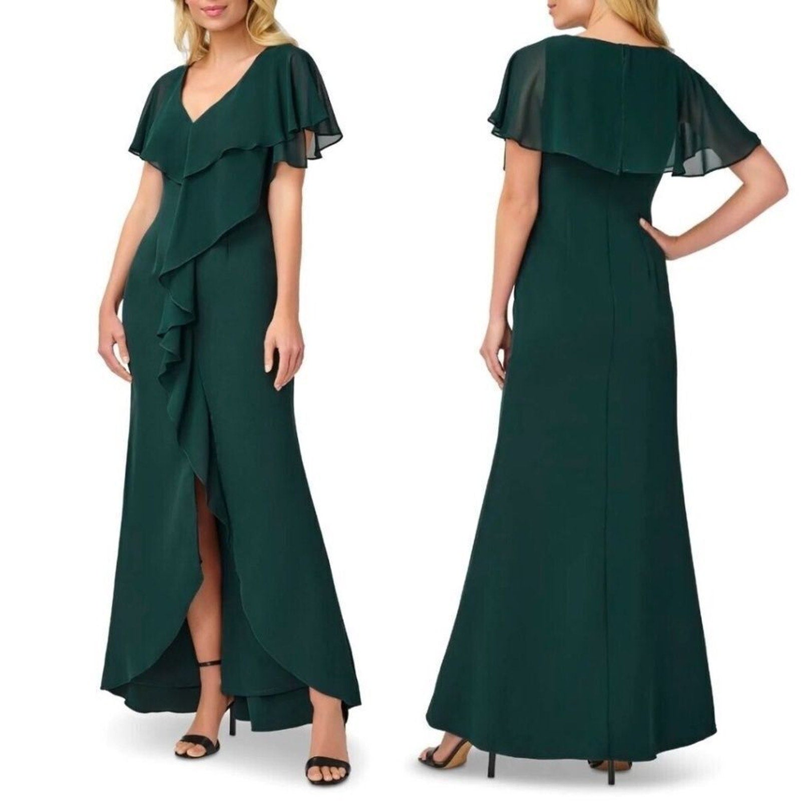 NEW Adrianna Papell Women's Chiffon and Crepe Cascade Mermaid Gown - size 4