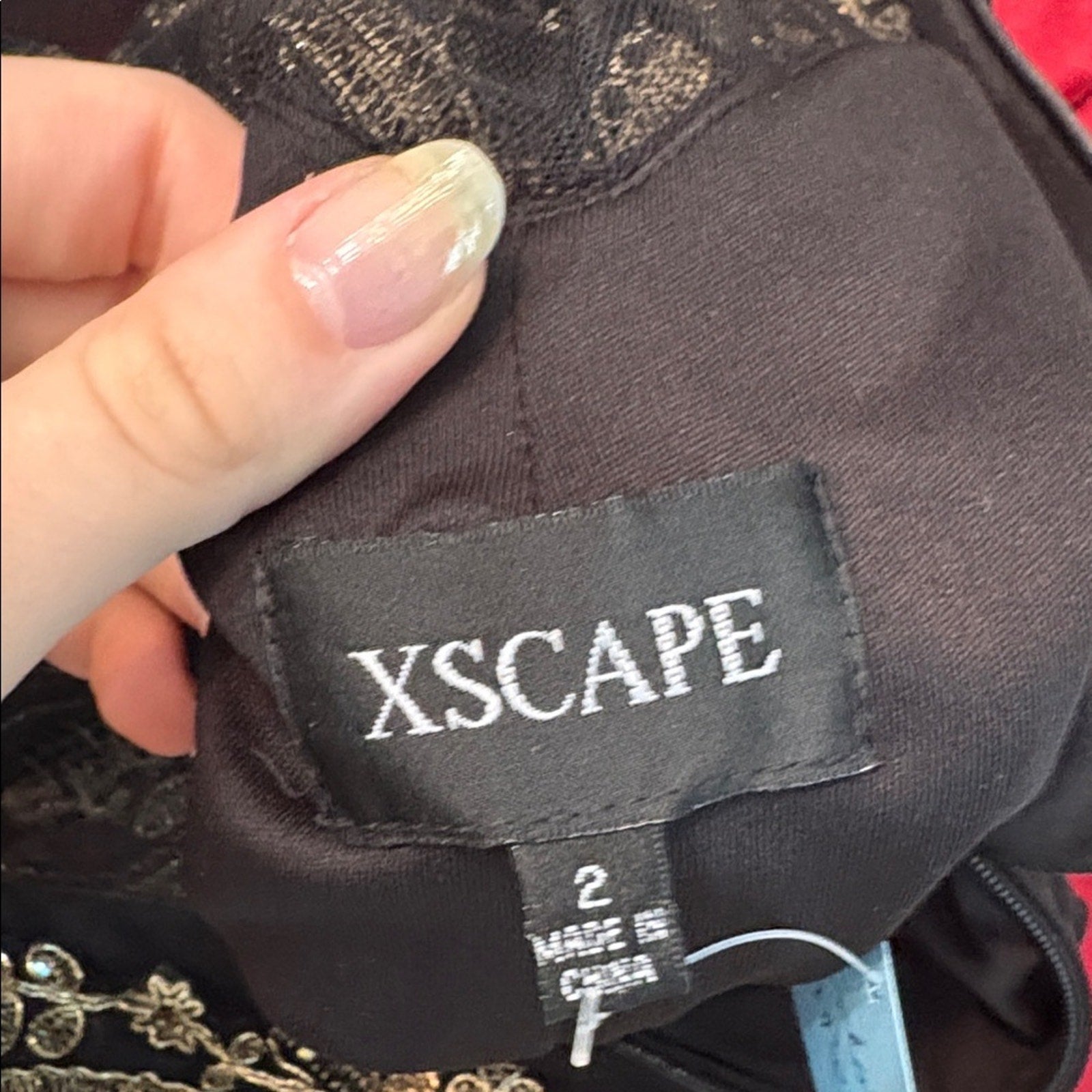 Xscape Women's Black Embroidered Soutache Illusion Gown Dress Size 2