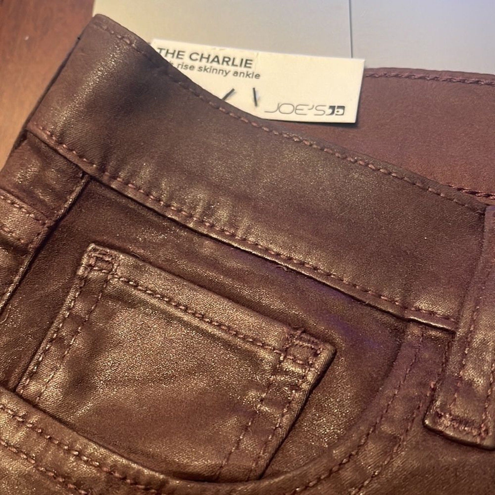 NWT JOES JEANS "THE CHARLIE" HIGH RISE SKINNY COATED ANKLE- DARK COCO BEAN