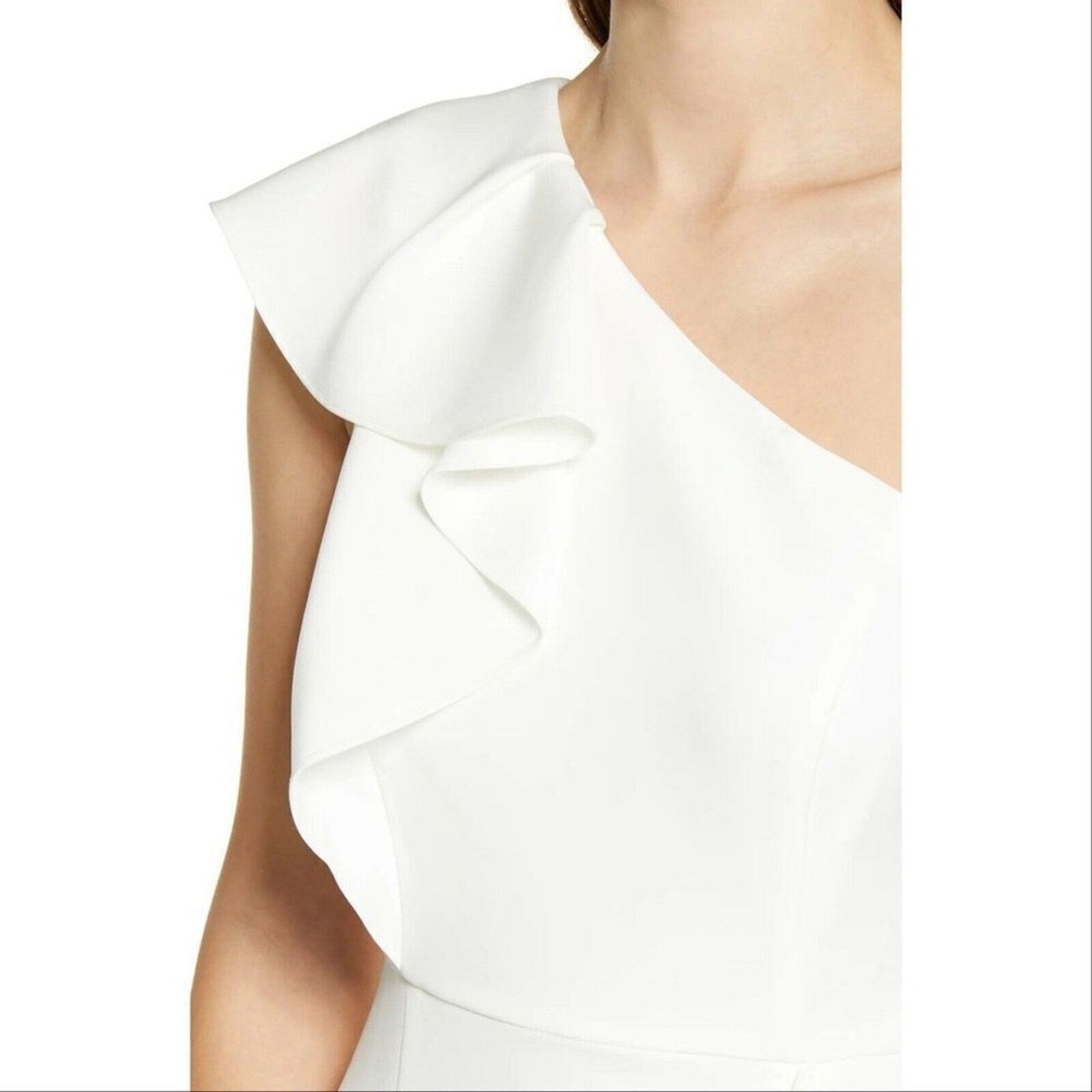 NWOT Vince Camuto One Shoulder Ruffle High Low Cocktail Dress, Ivory - size 14