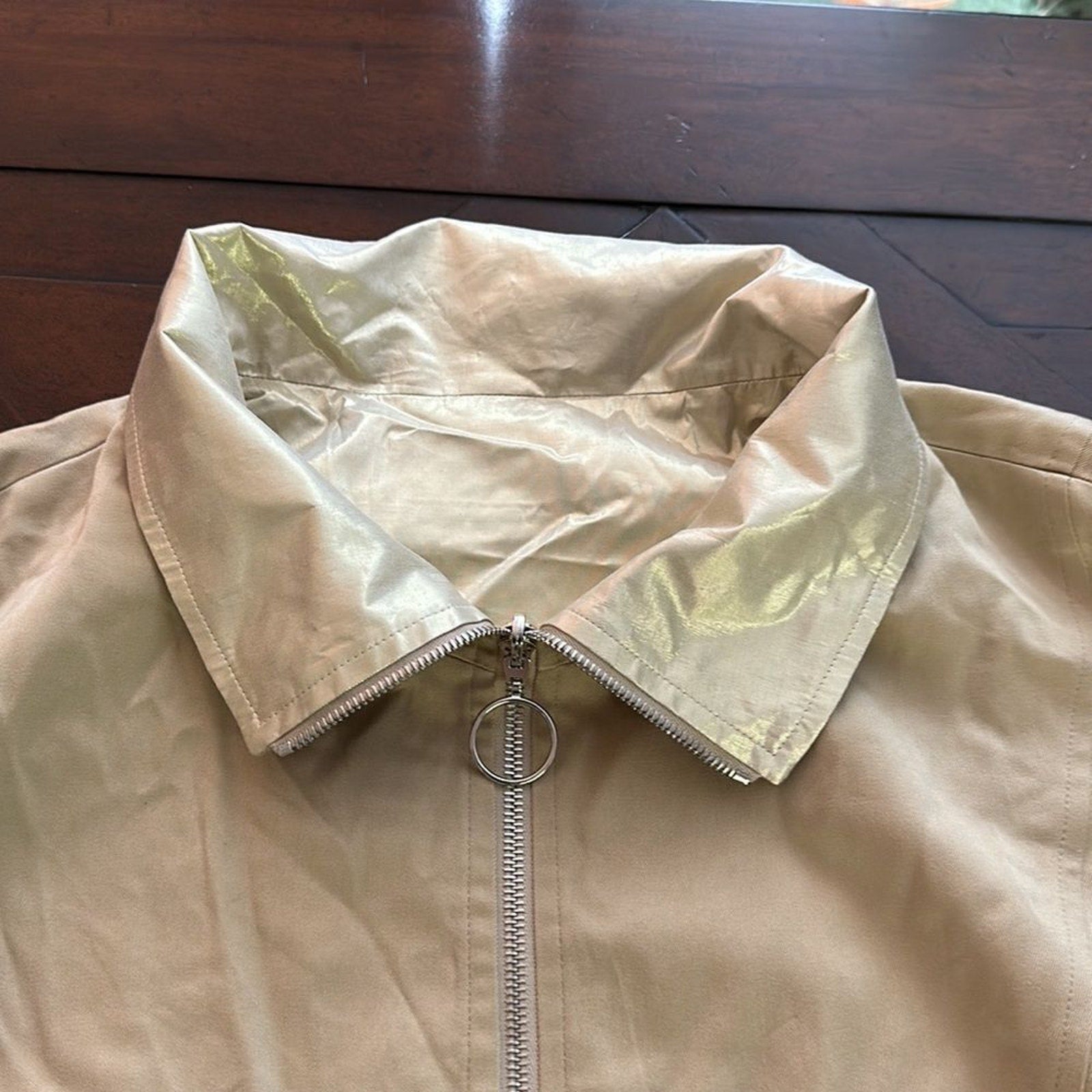 NEW Akris Punto Metallic Gabardine Short-Sleeve Reversible Jacket - size 14