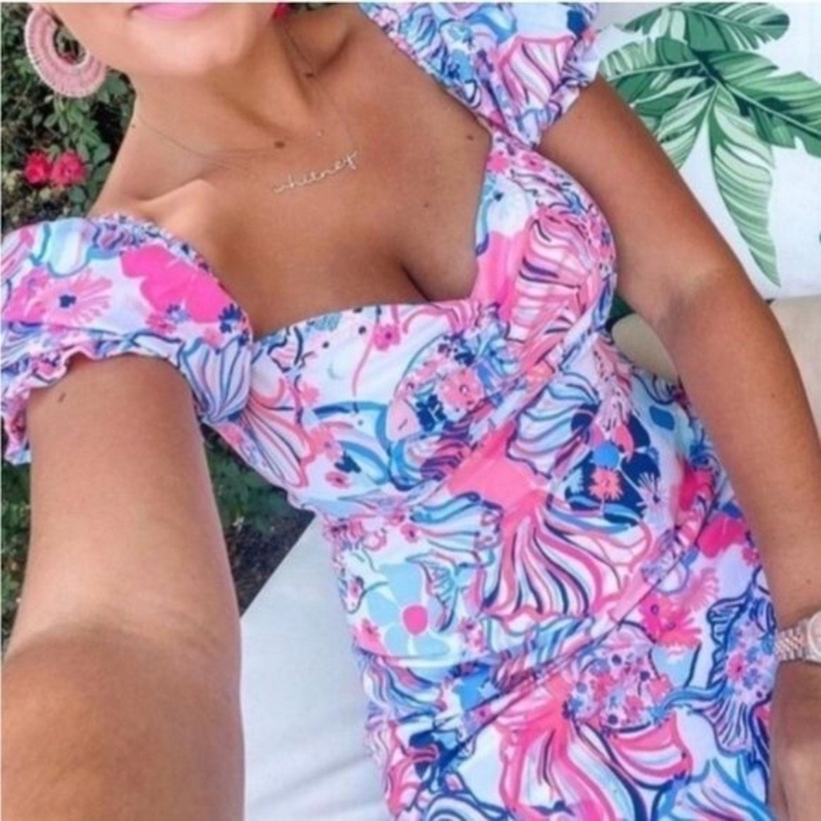 Lilly Pulitzer Keisha Stretch Dress Pink Blue White Make a Splash - size 00