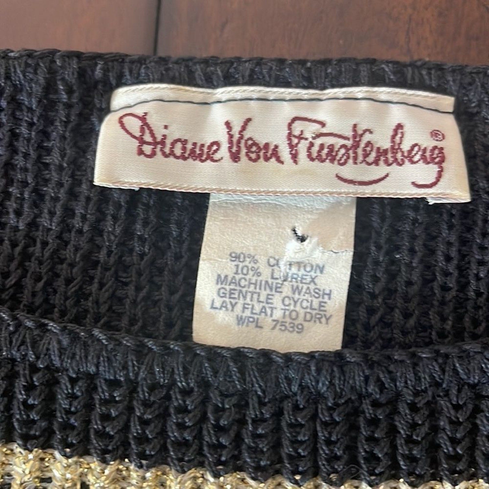 Vintage Diane Von Furstenberg black metallic gold sweater